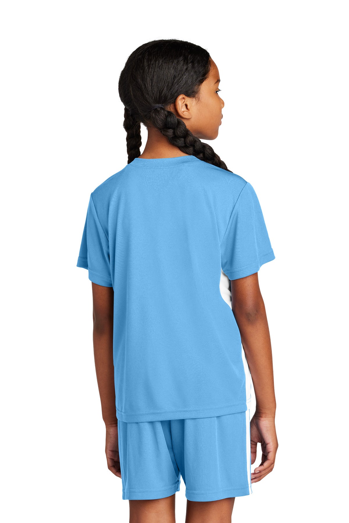 Sport-Tek Youth Competitor United V-Neck YST101 - Carolina Blue/ White - Back