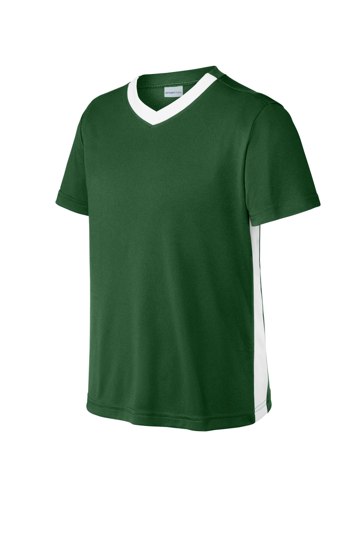 Sport-Tek Youth Competitor United V-Neck YST101 - Forest Green/ White - Front (flat)