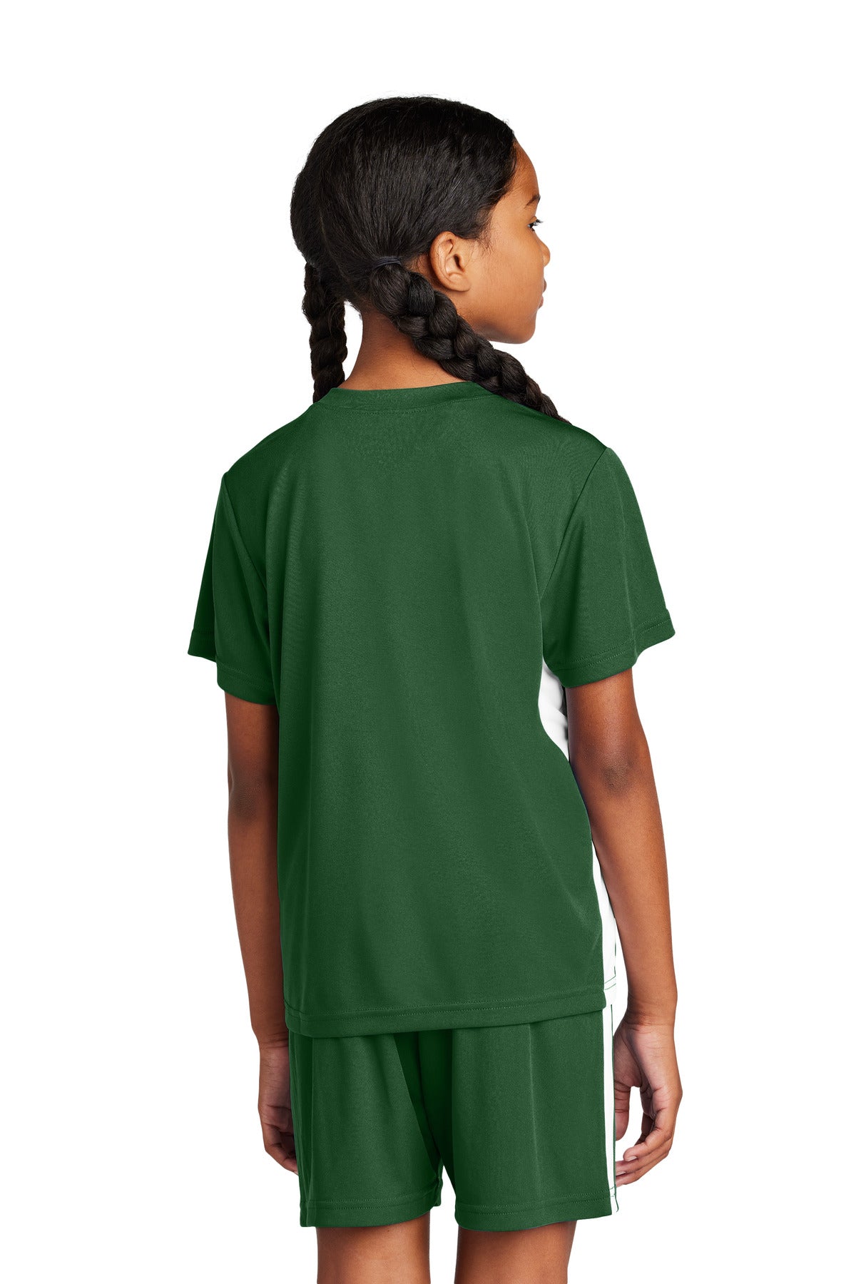 Sport-Tek Youth Competitor United V-Neck YST101 - Forest Green/ White - Back