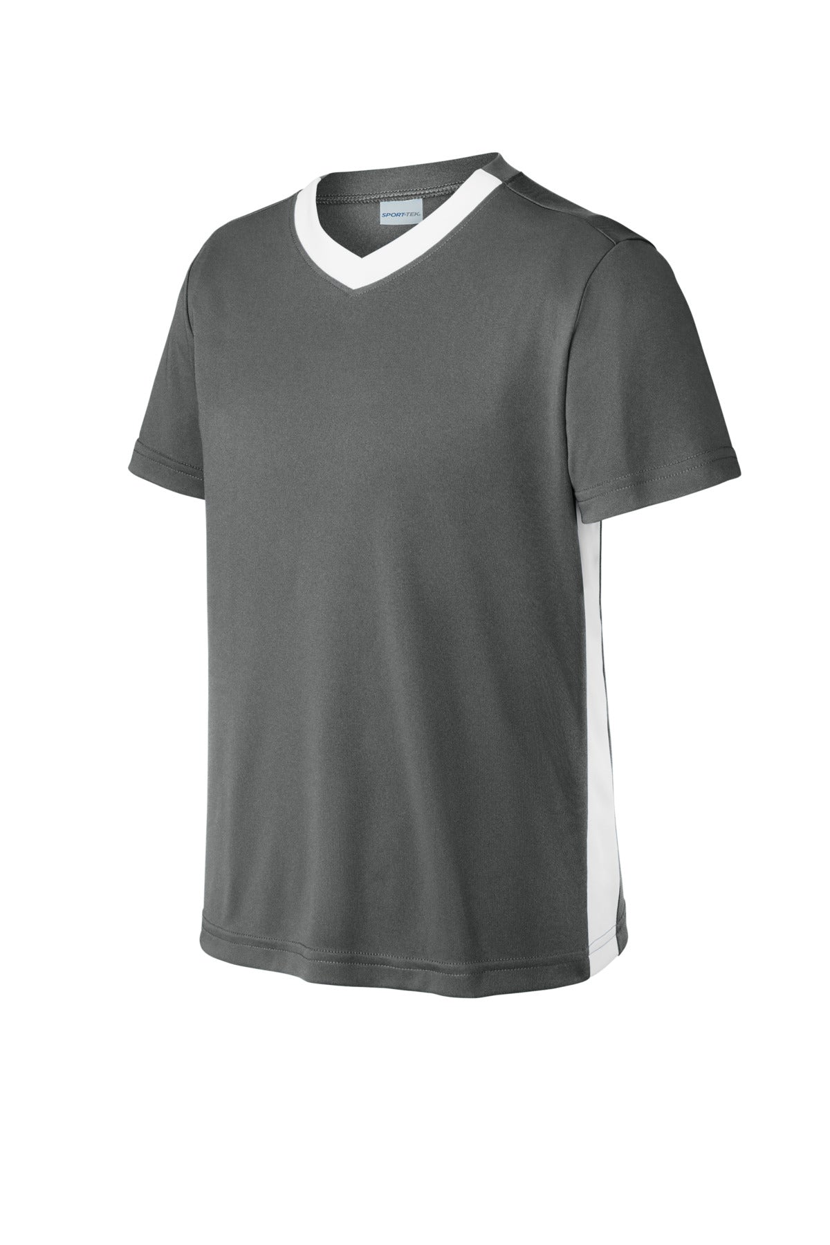 Sport-Tek Youth Competitor United V-Neck YST101 - Iron Grey/ White - Front (flat)