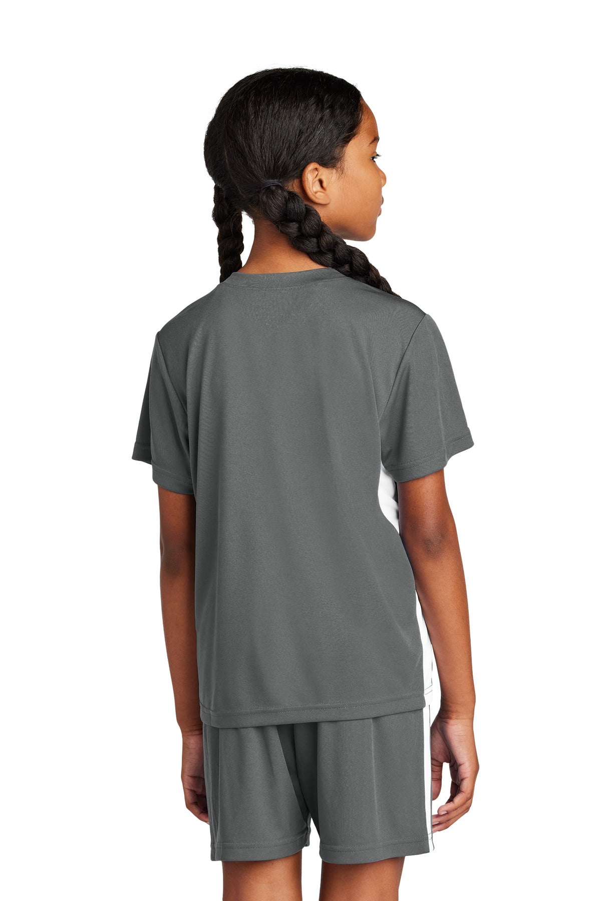 Sport-Tek Youth Competitor United V-Neck YST101 - Iron Grey/ White - Back