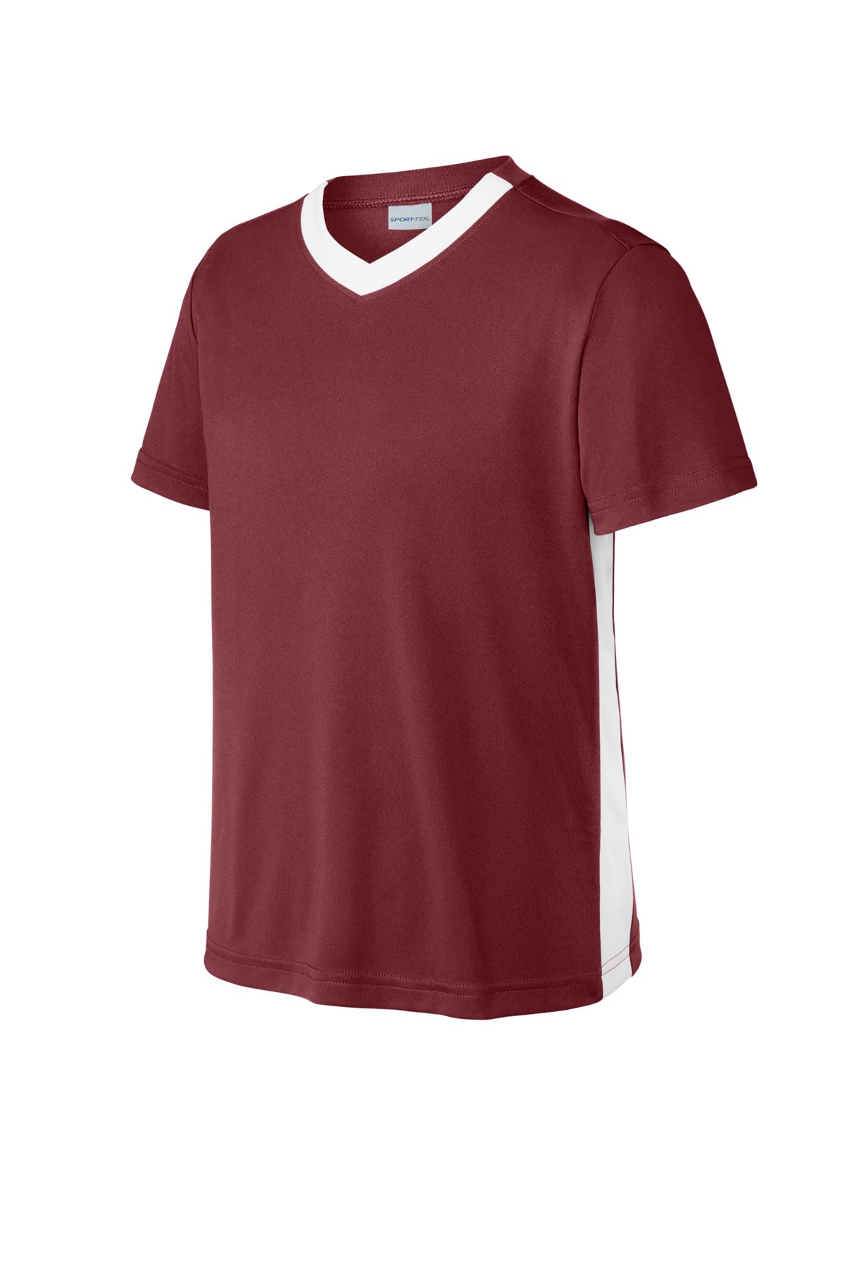 Sport-Tek Youth Competitor United V-Neck YST101 - Maroon/ White - Front (flat)
