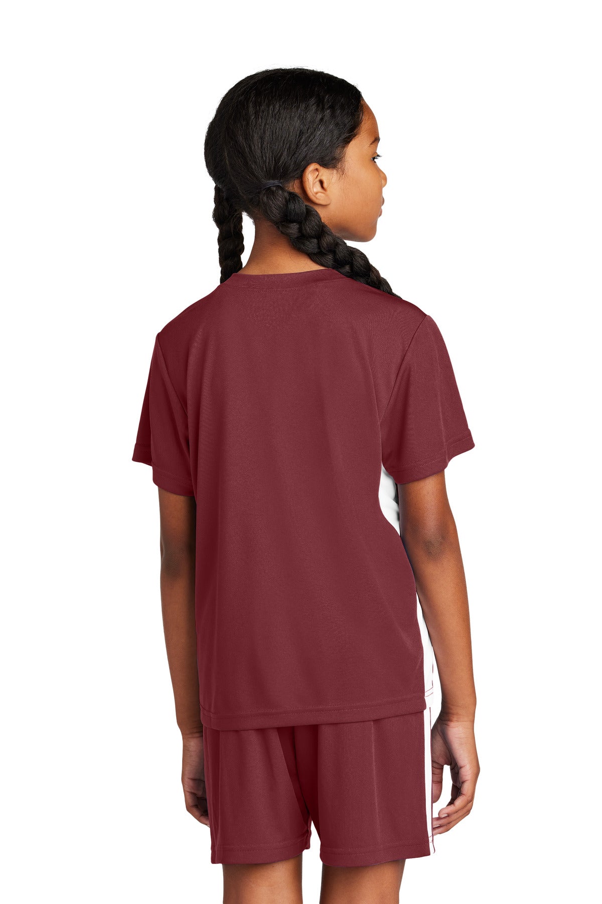 Sport-Tek Youth Competitor United V-Neck YST101 - Maroon/ White - Back