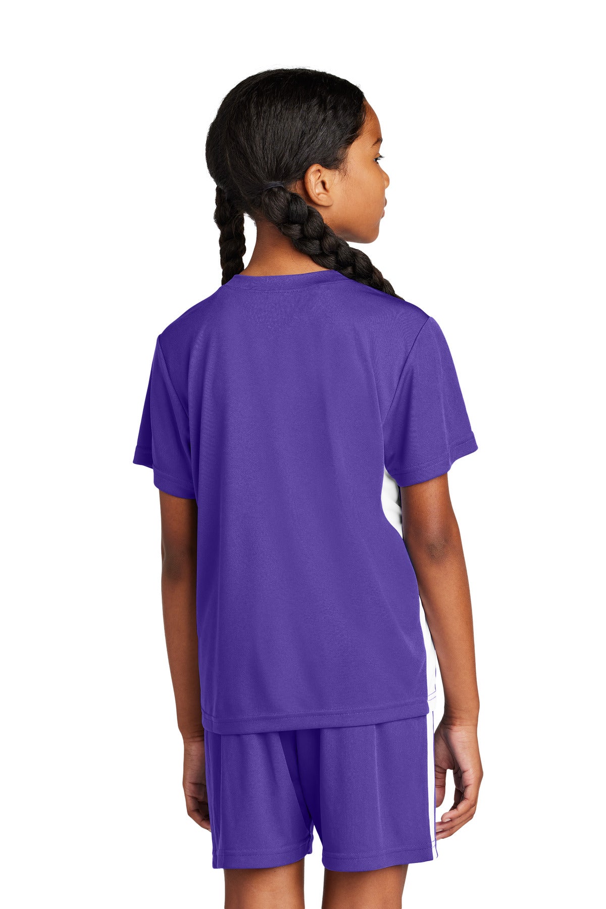 Sport-Tek Youth Competitor United V-Neck YST101 - Purple/ White - Back