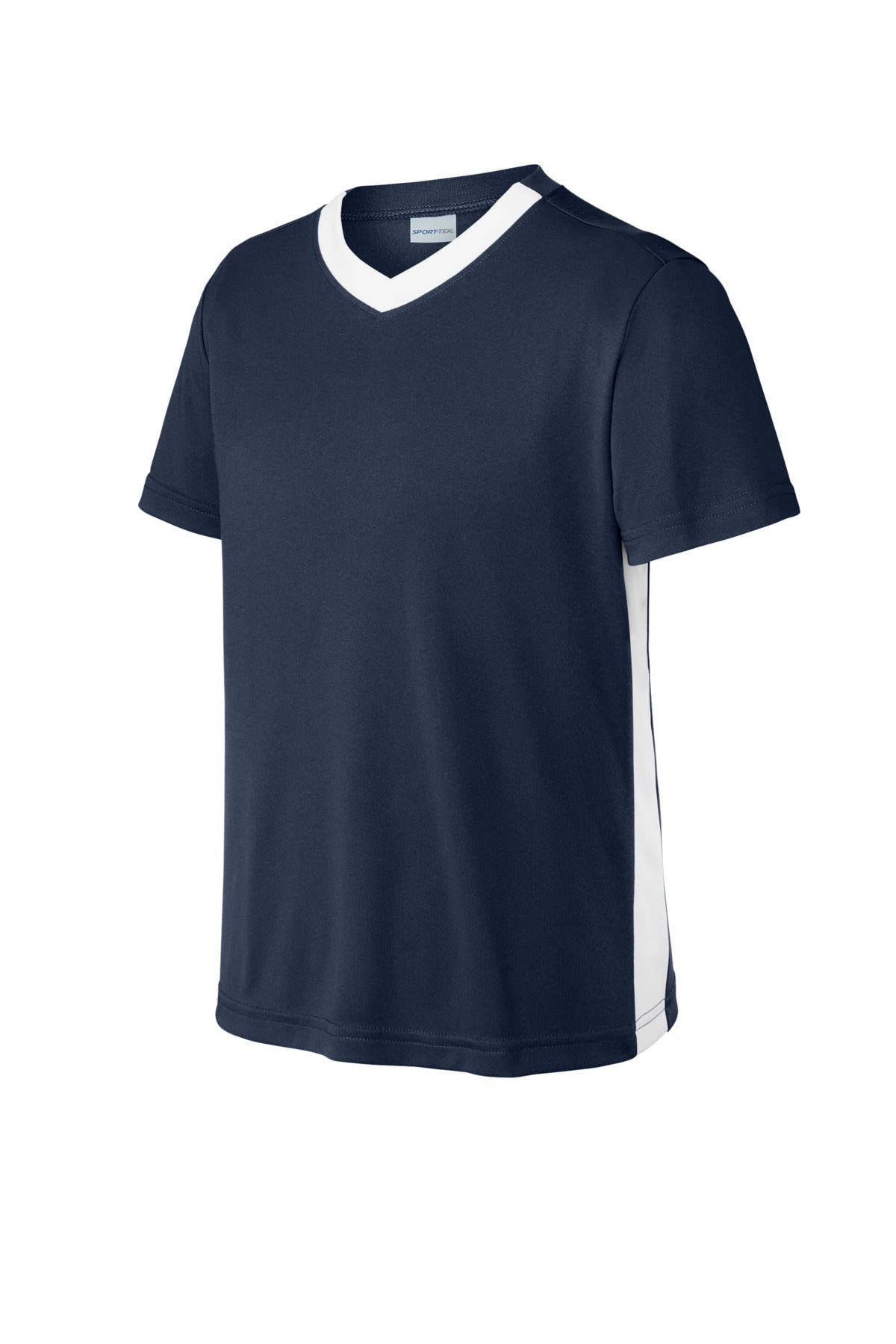 Sport-Tek Youth Competitor United V-Neck YST101 - True Navy/ White - Front (flat)