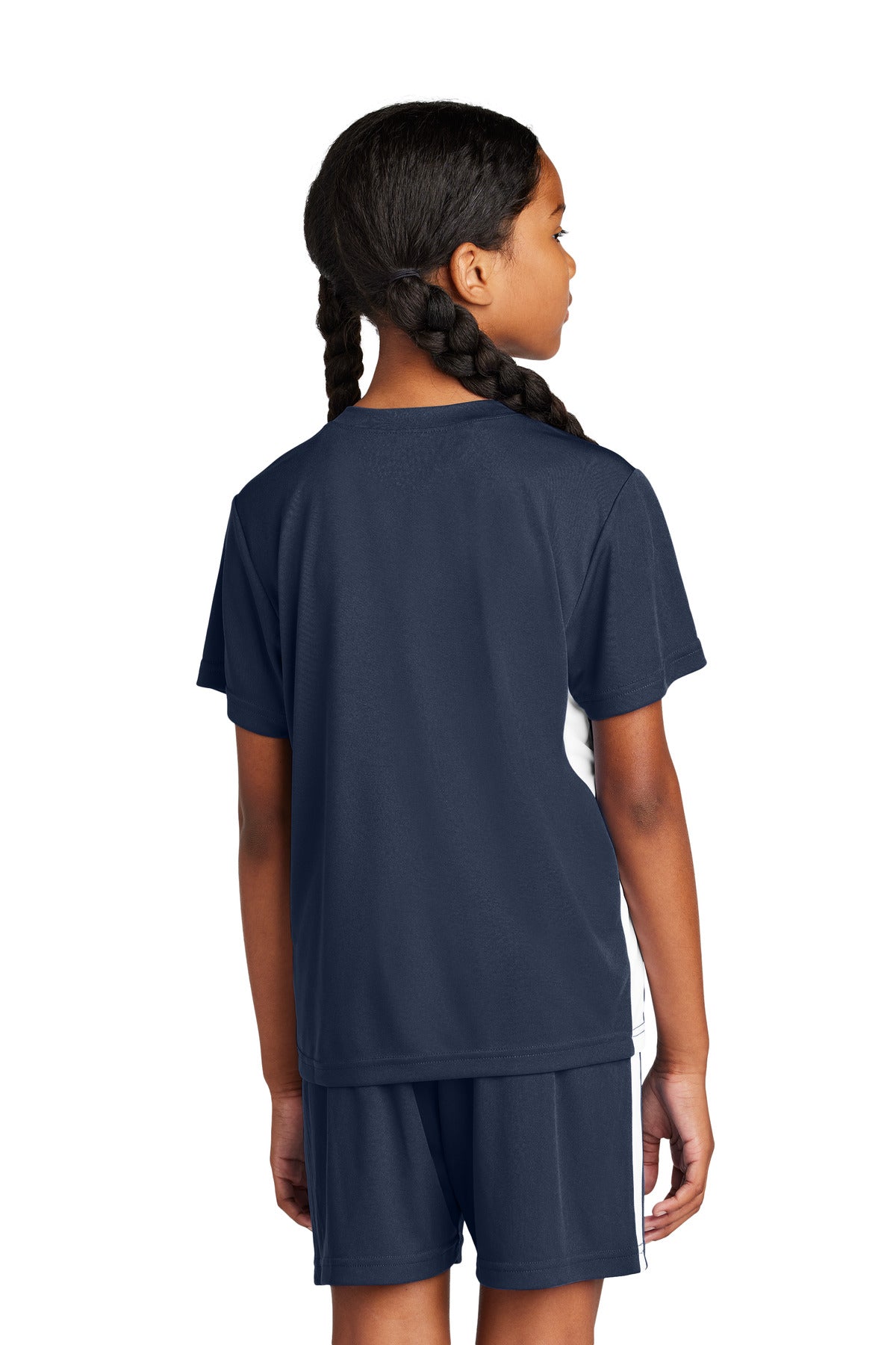 Sport-Tek Youth Competitor United V-Neck YST101 - True Navy/ White - Back