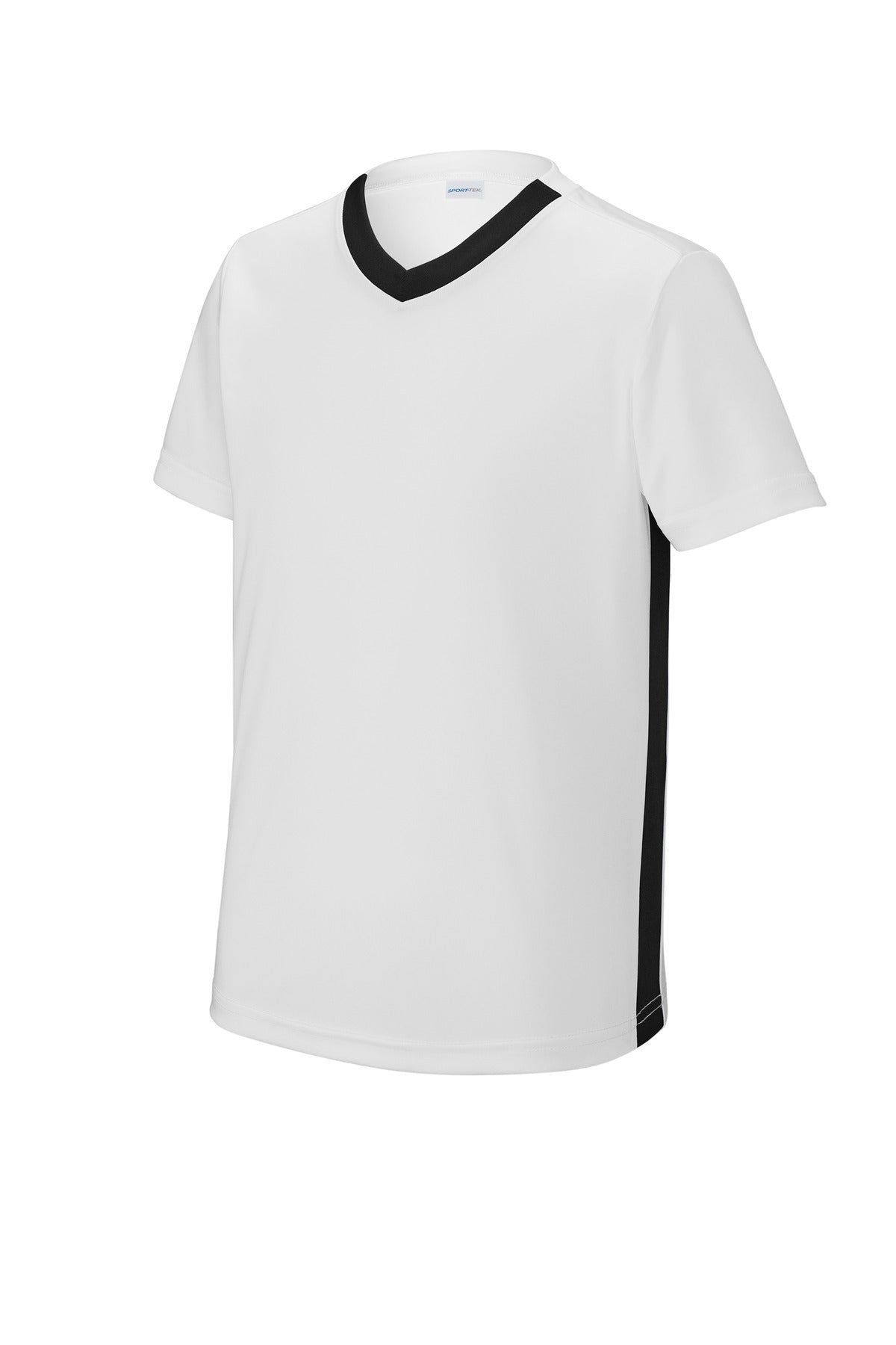 Sport-Tek Youth Competitor United V-Neck YST101 - White/ Black - Front (flat)
