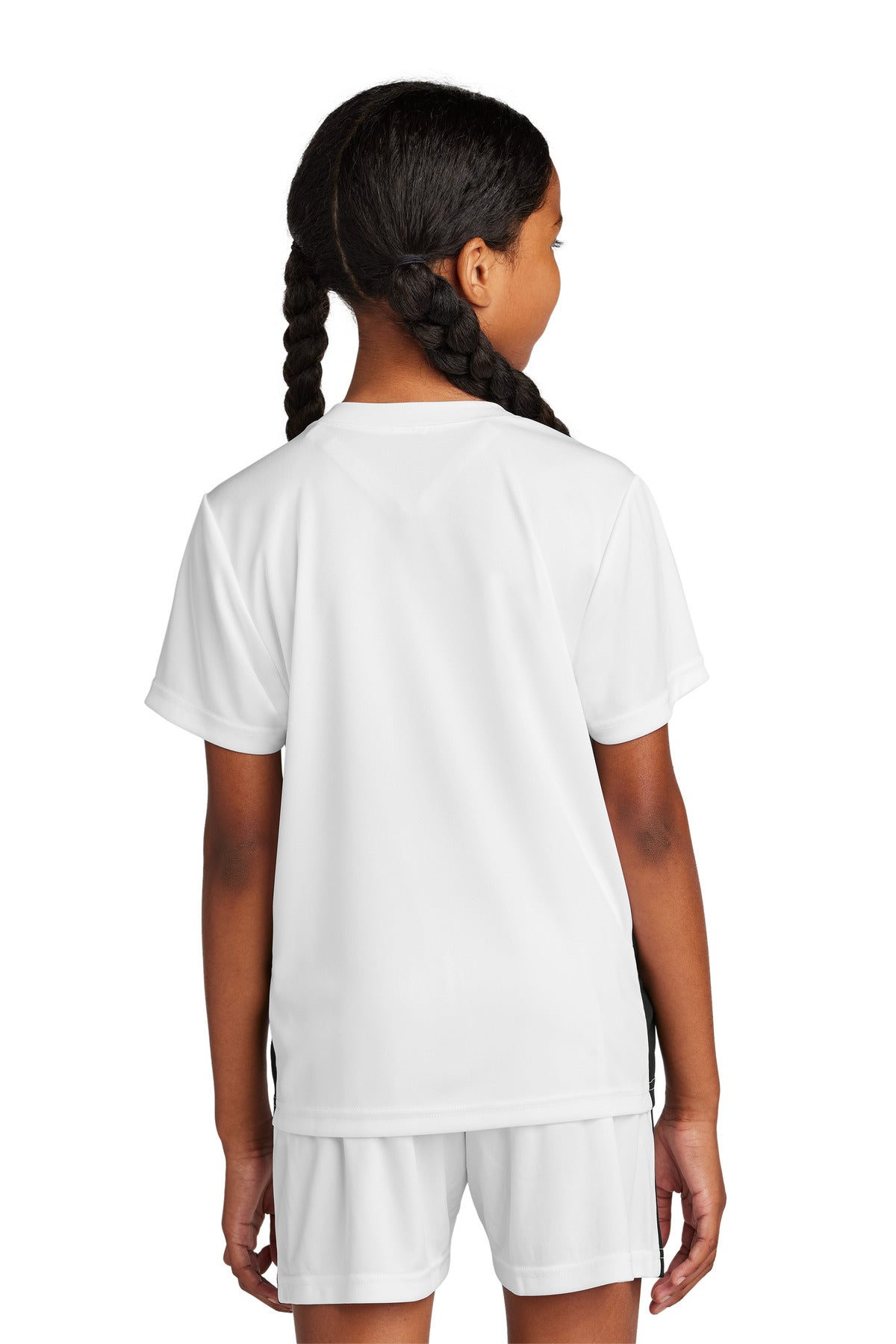 Sport-Tek Youth Competitor United V-Neck YST101 - White/ Black - Back