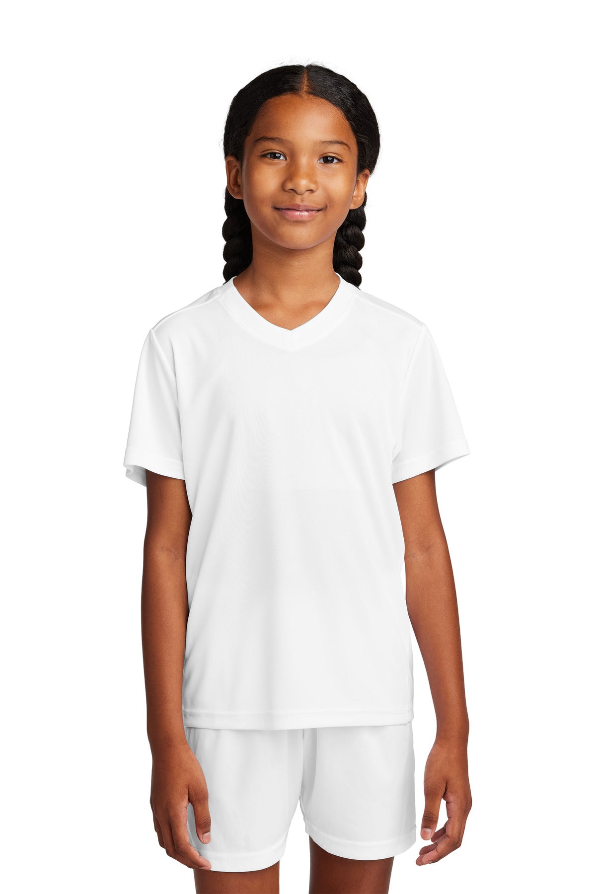 Sport-Tek Youth Competitor United V-Neck YST101 - White/ White - Front