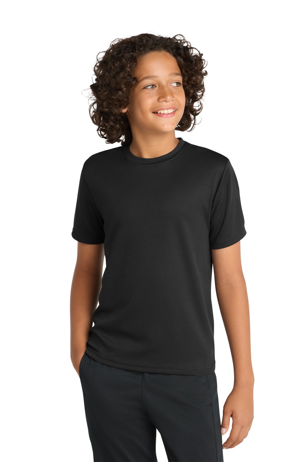 Sport-Tek Youth PosiCharge RacerMesh Tee YST340 - Black - Front