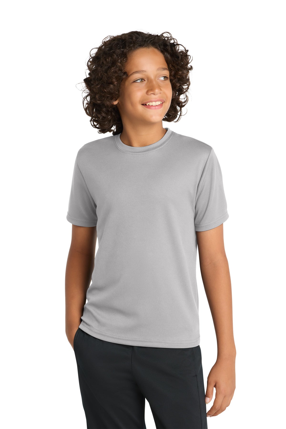 Sport-Tek Youth PosiCharge RacerMesh Tee YST340 - Silver - Front