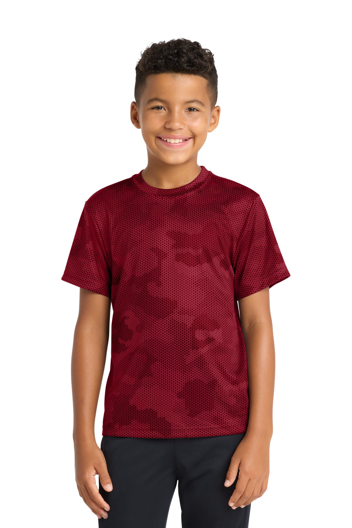 Sport-Tek Youth CamoHex Tee YST370 - Deep Red - Front