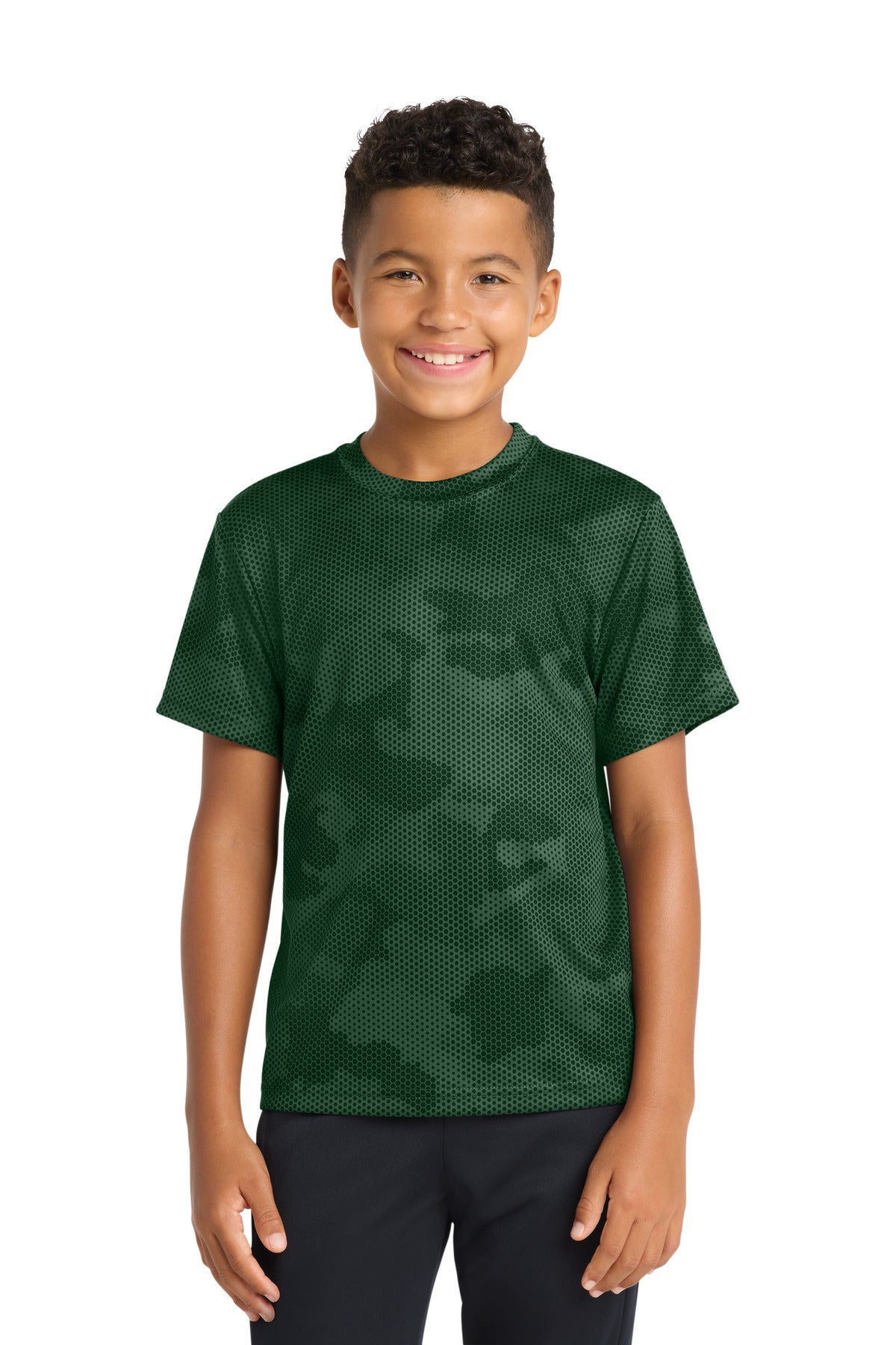 Sport-Tek Youth CamoHex Tee YST370 - Forest Green - Front