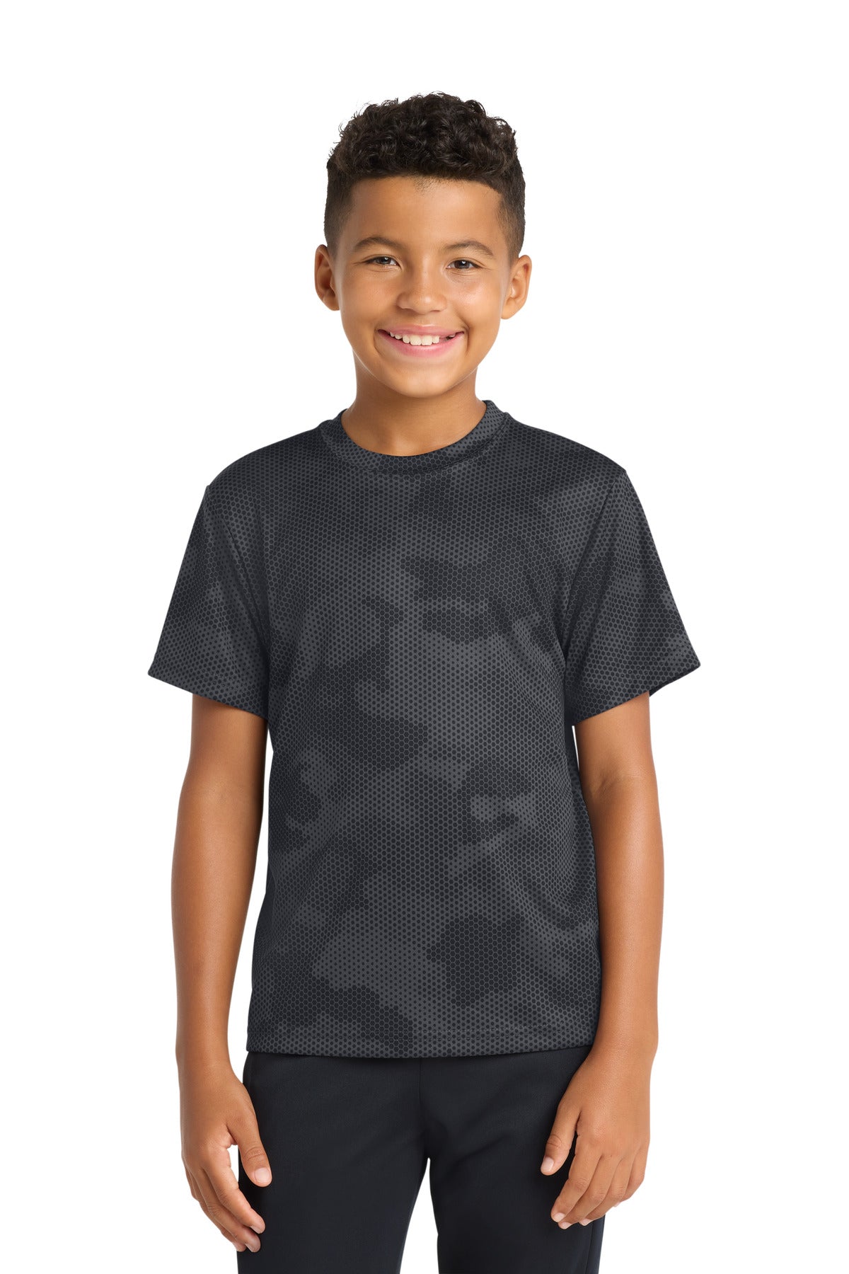 Sport-Tek Youth CamoHex Tee YST370 - Iron Grey - Front