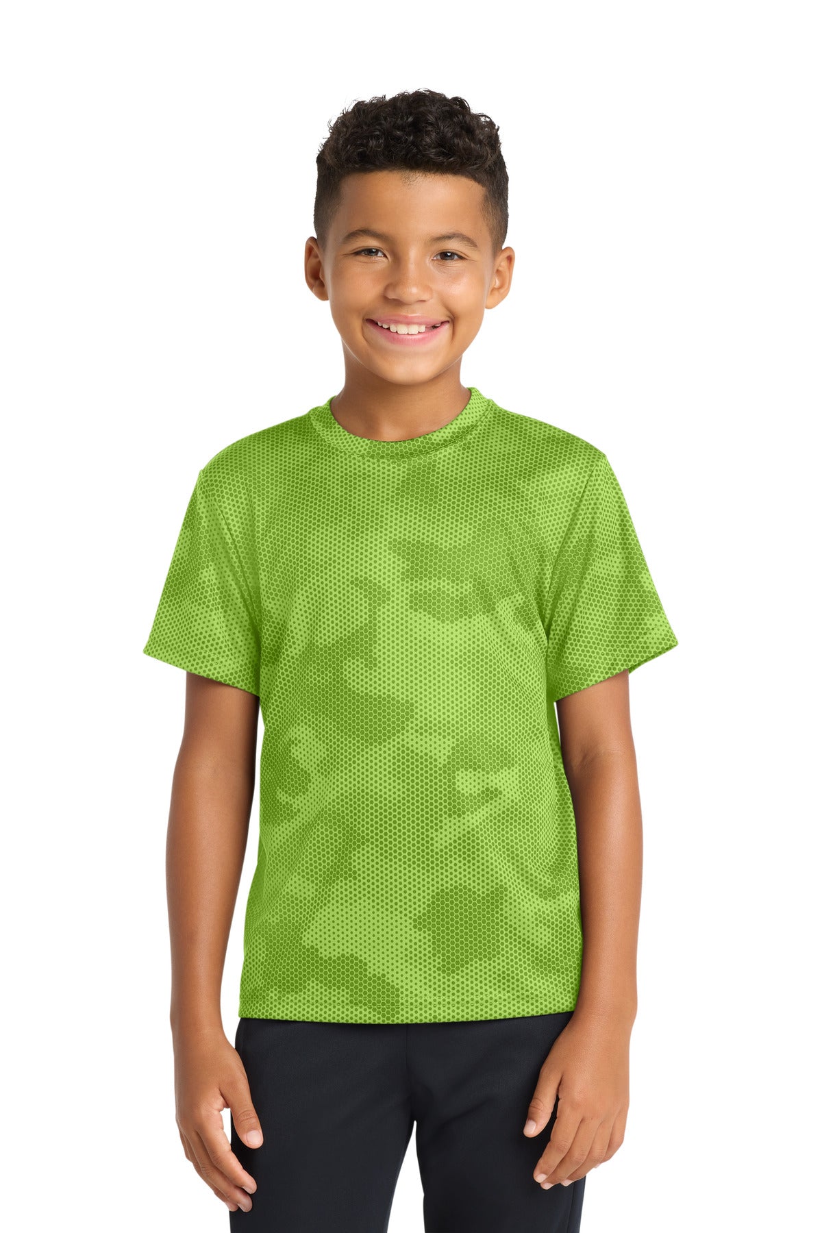 Sport-Tek Youth CamoHex Tee YST370 - Lime Shock - Front