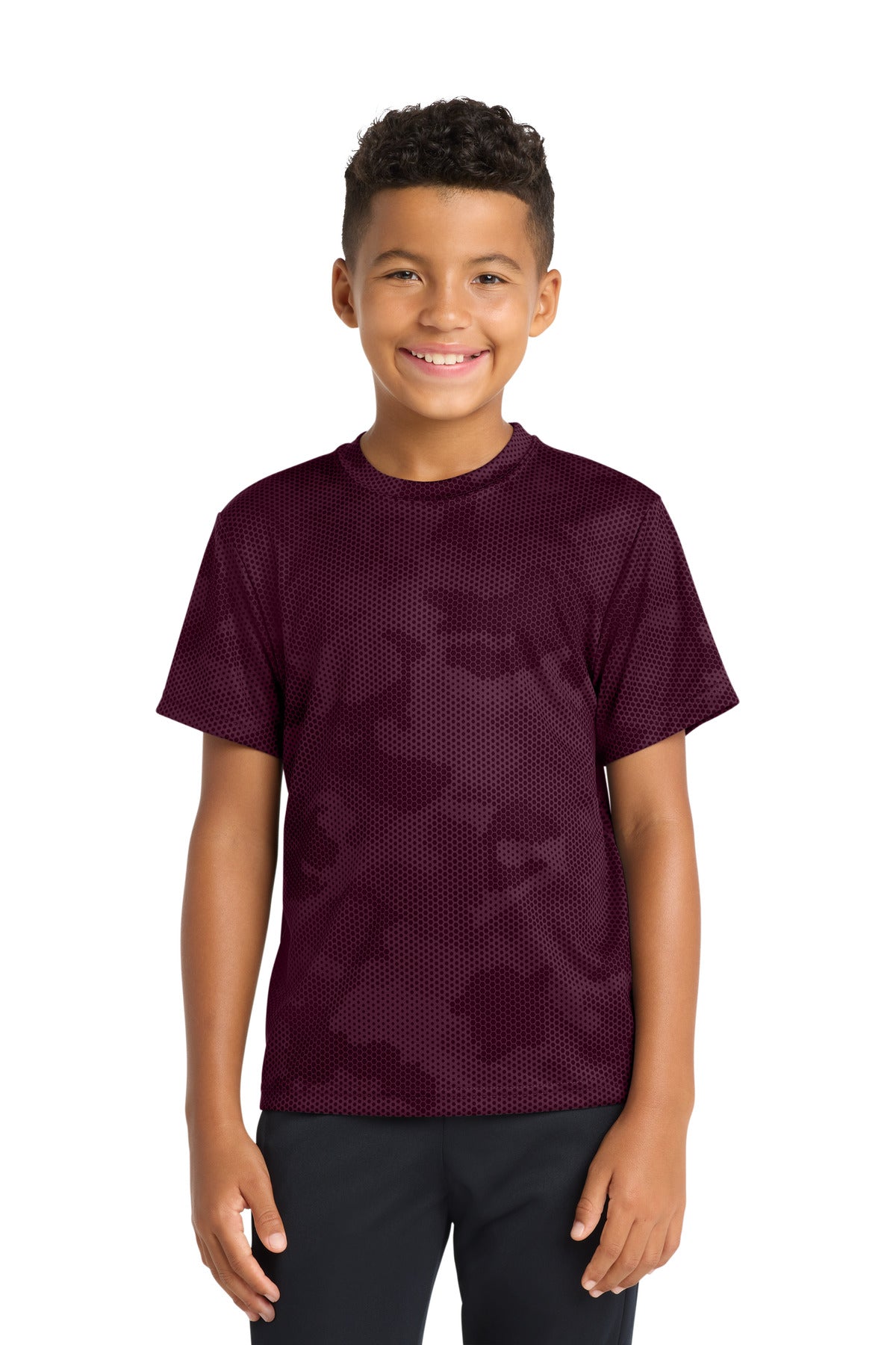 Sport-Tek Youth CamoHex Tee YST370 - Maroon - Front