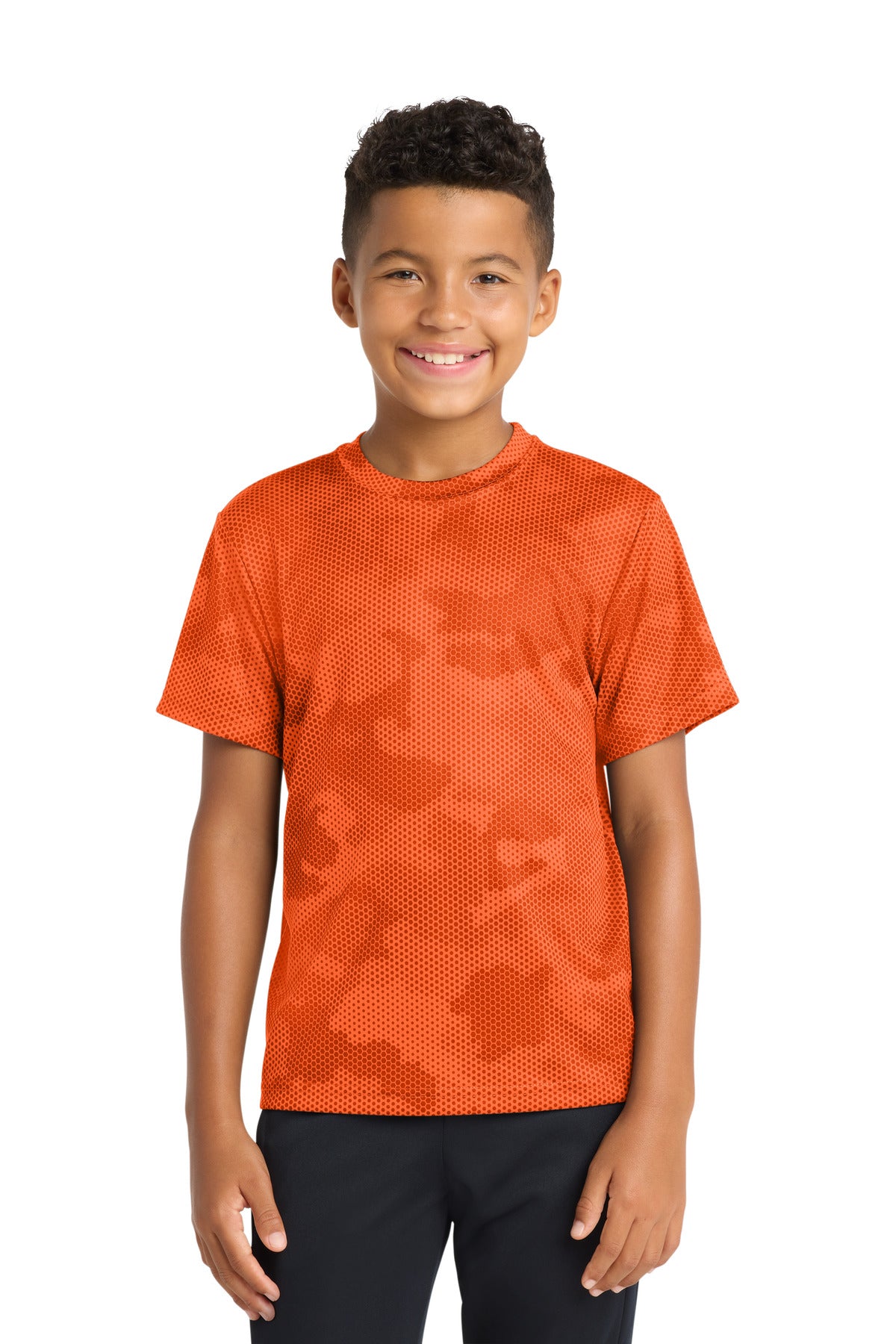 Sport-Tek Youth CamoHex Tee YST370 - Neon Orange - Front