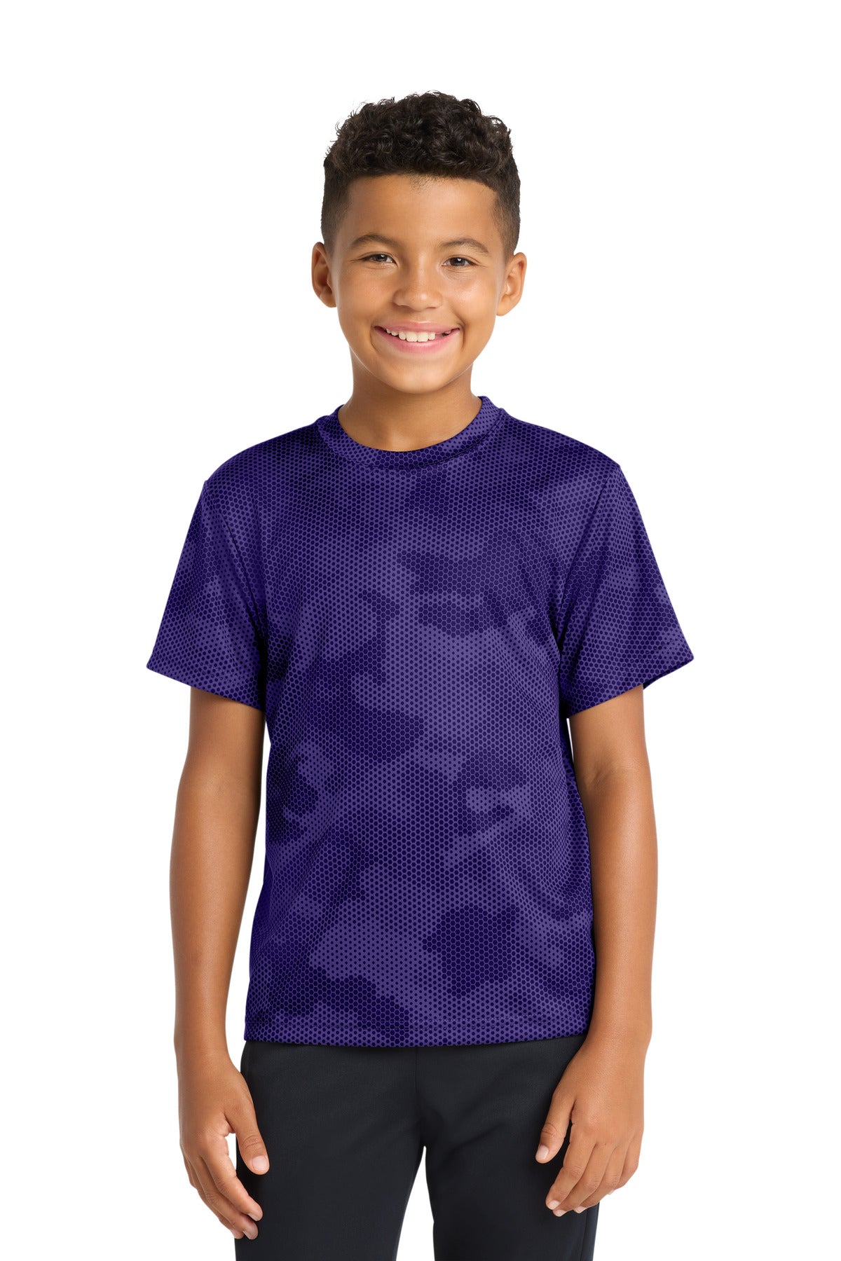 Sport-Tek Youth CamoHex Tee YST370 - Purple - Front