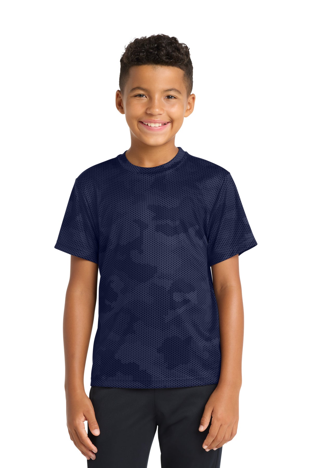 Sport-Tek Youth CamoHex Tee YST370 - True Navy - Front