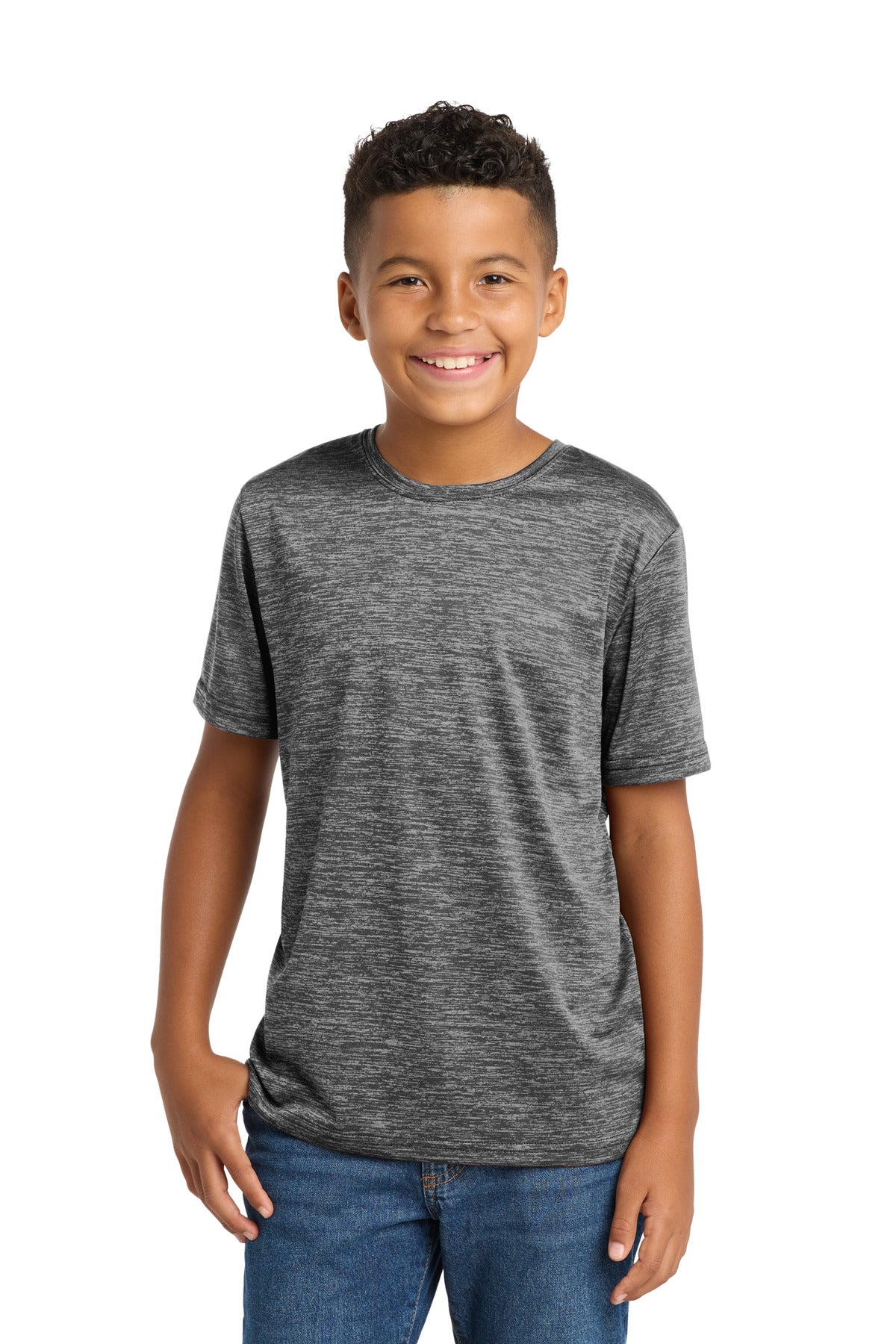 Sport-Tek Youth PosiCharge Electric Heather Tee YST390 - Grey-Black Electric - Front