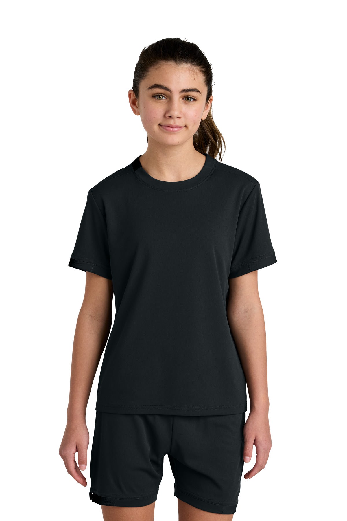 Sport-Tek Youth Club Short Sleeve Crew YST440 - Black/ Black - Front