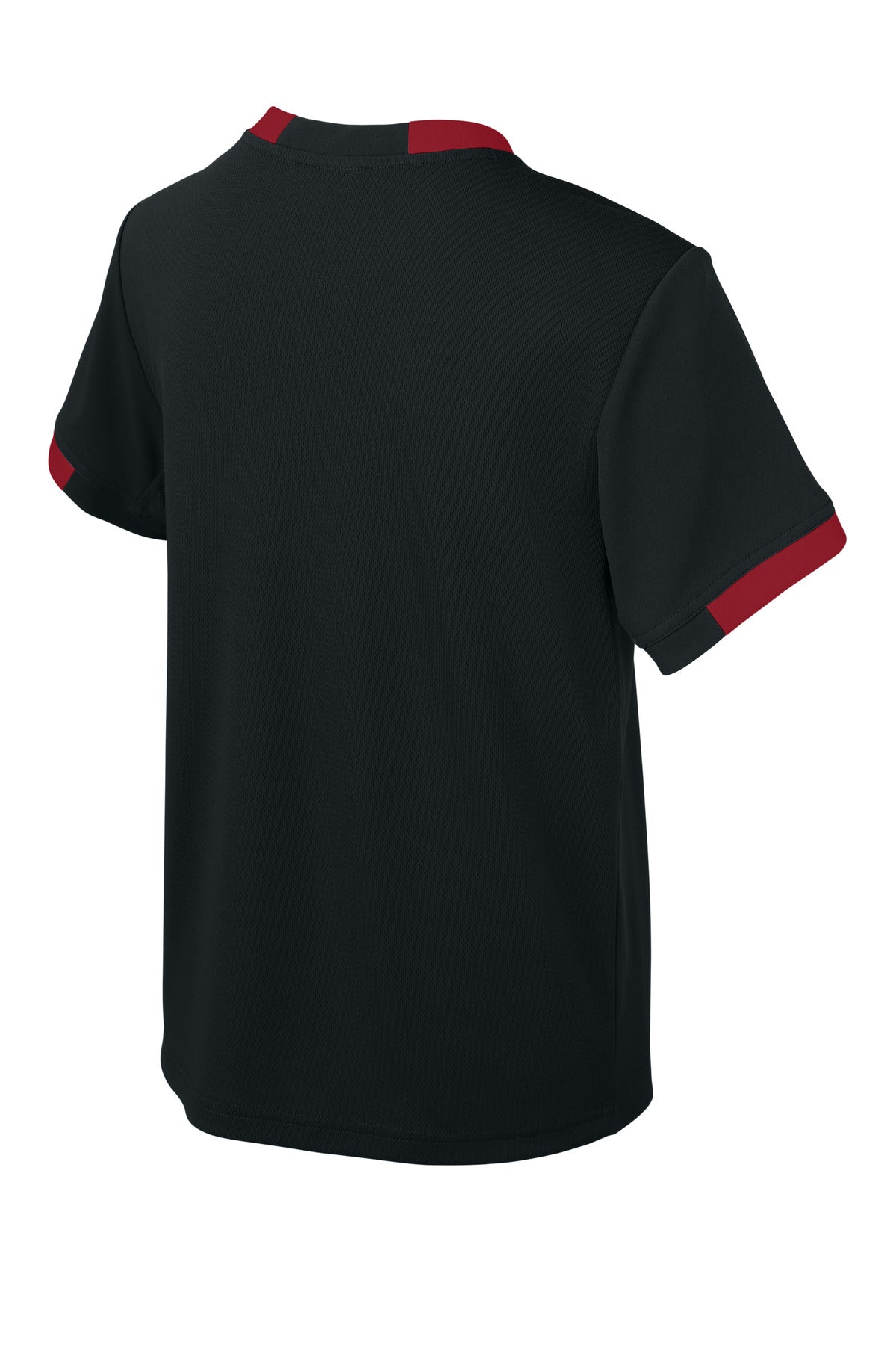 Sport-Tek Youth Club Short Sleeve Crew YST440 - Black/ Deep Red - Back (flat)