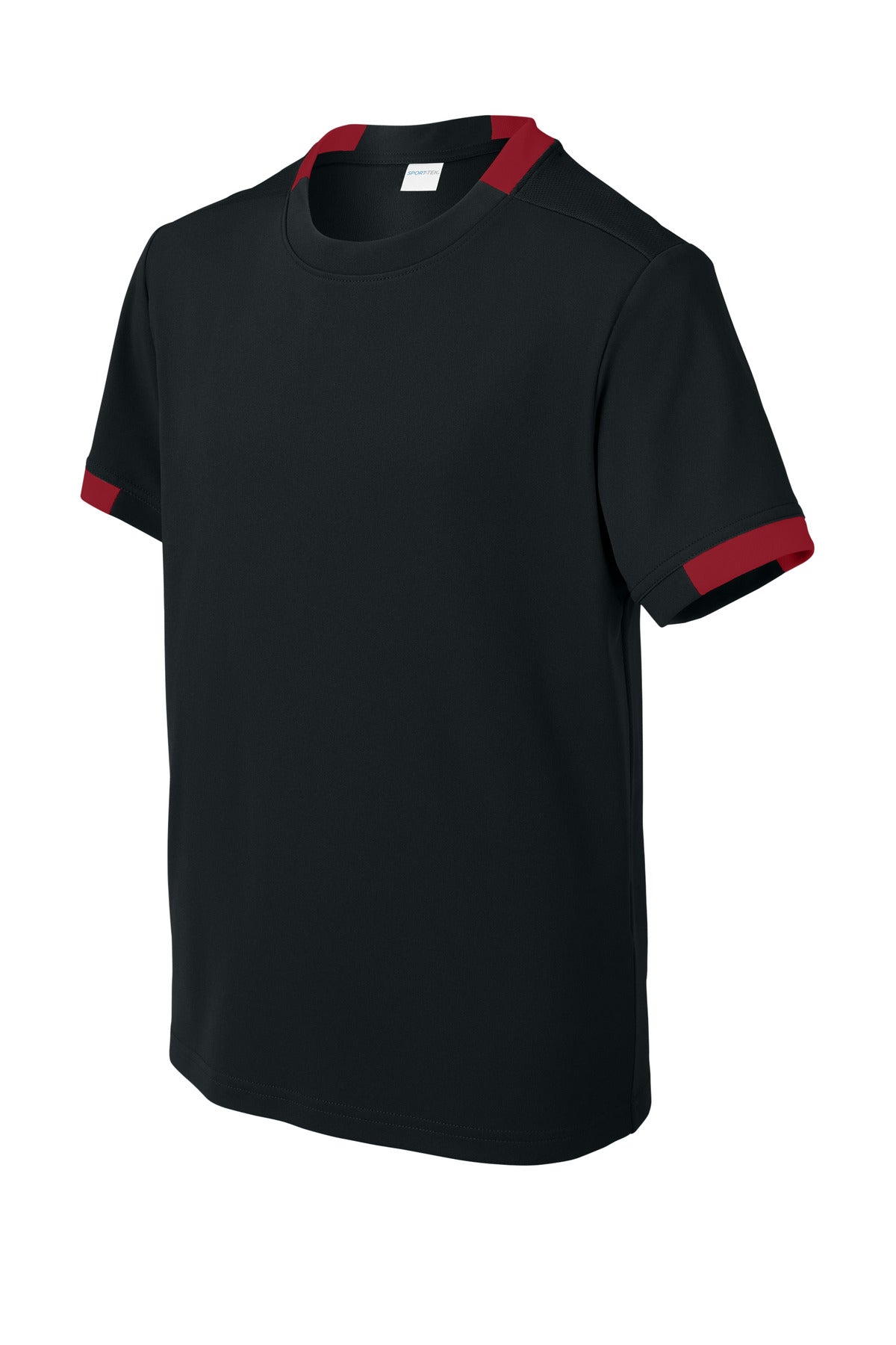 Sport-Tek Youth Club Short Sleeve Crew YST440 - Black/ Deep Red - Front (flat)