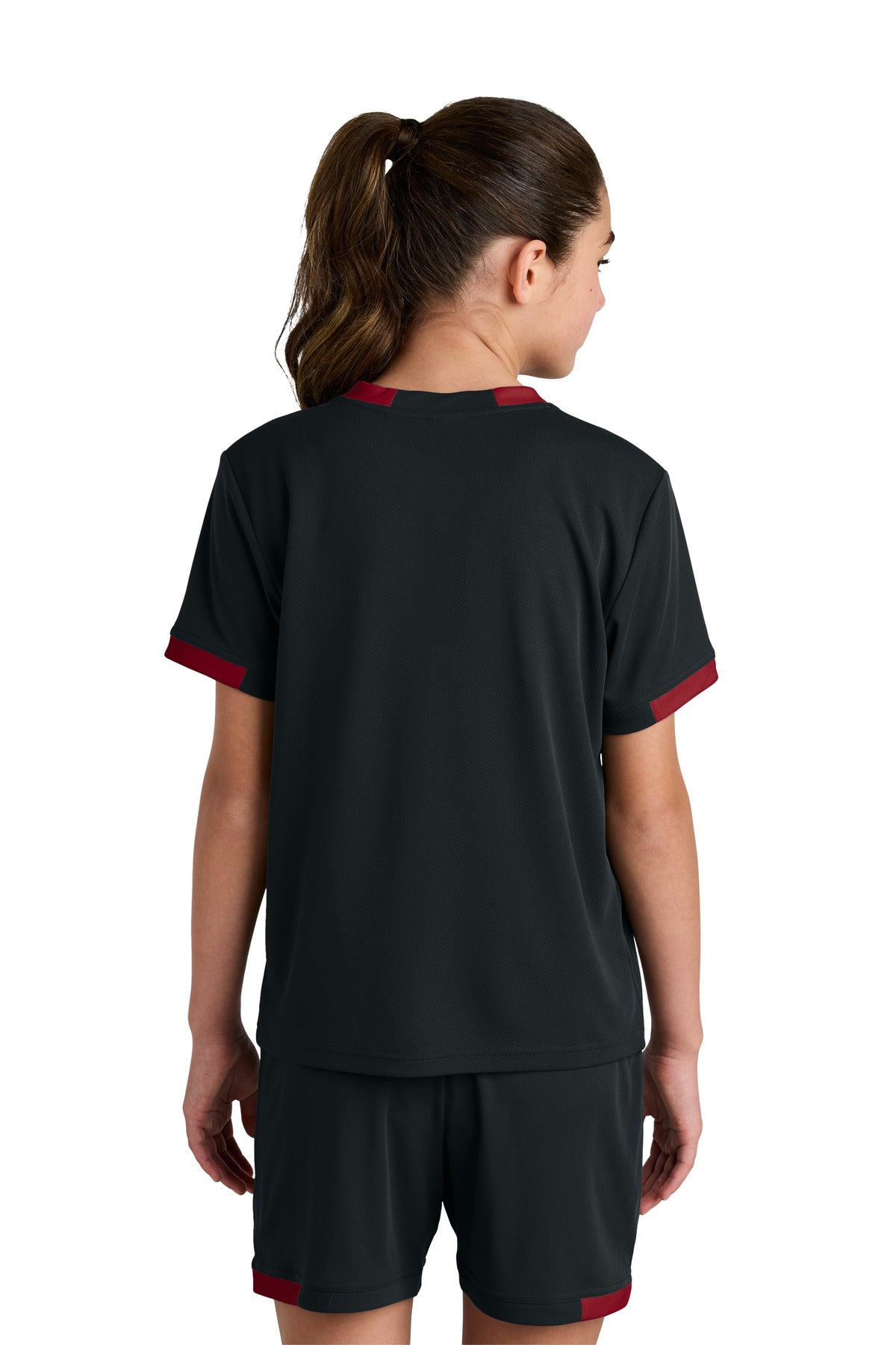 Sport-Tek Youth Club Short Sleeve Crew YST440 - Black/ Deep Red - Back