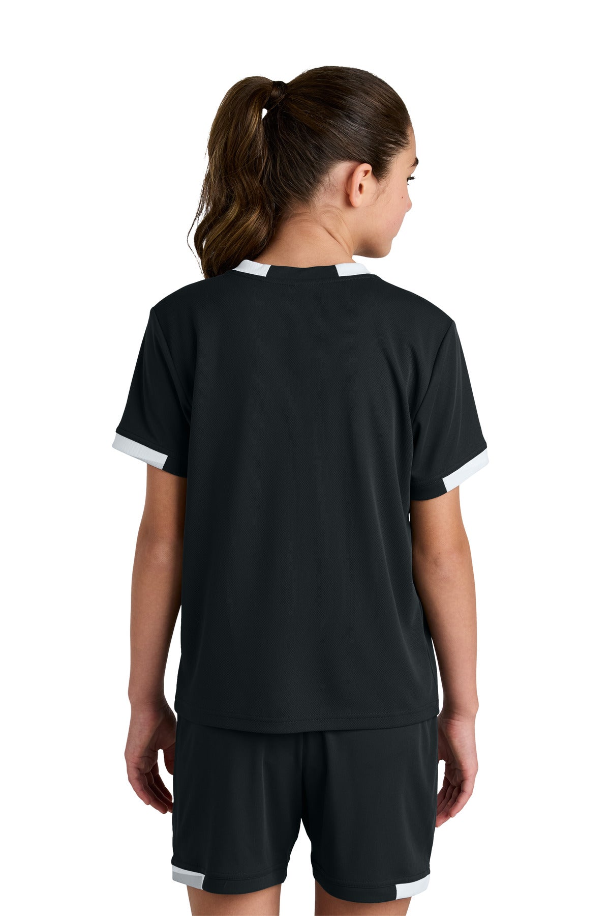 Sport-Tek Youth Club Short Sleeve Crew YST440 - Black/ White - Back
