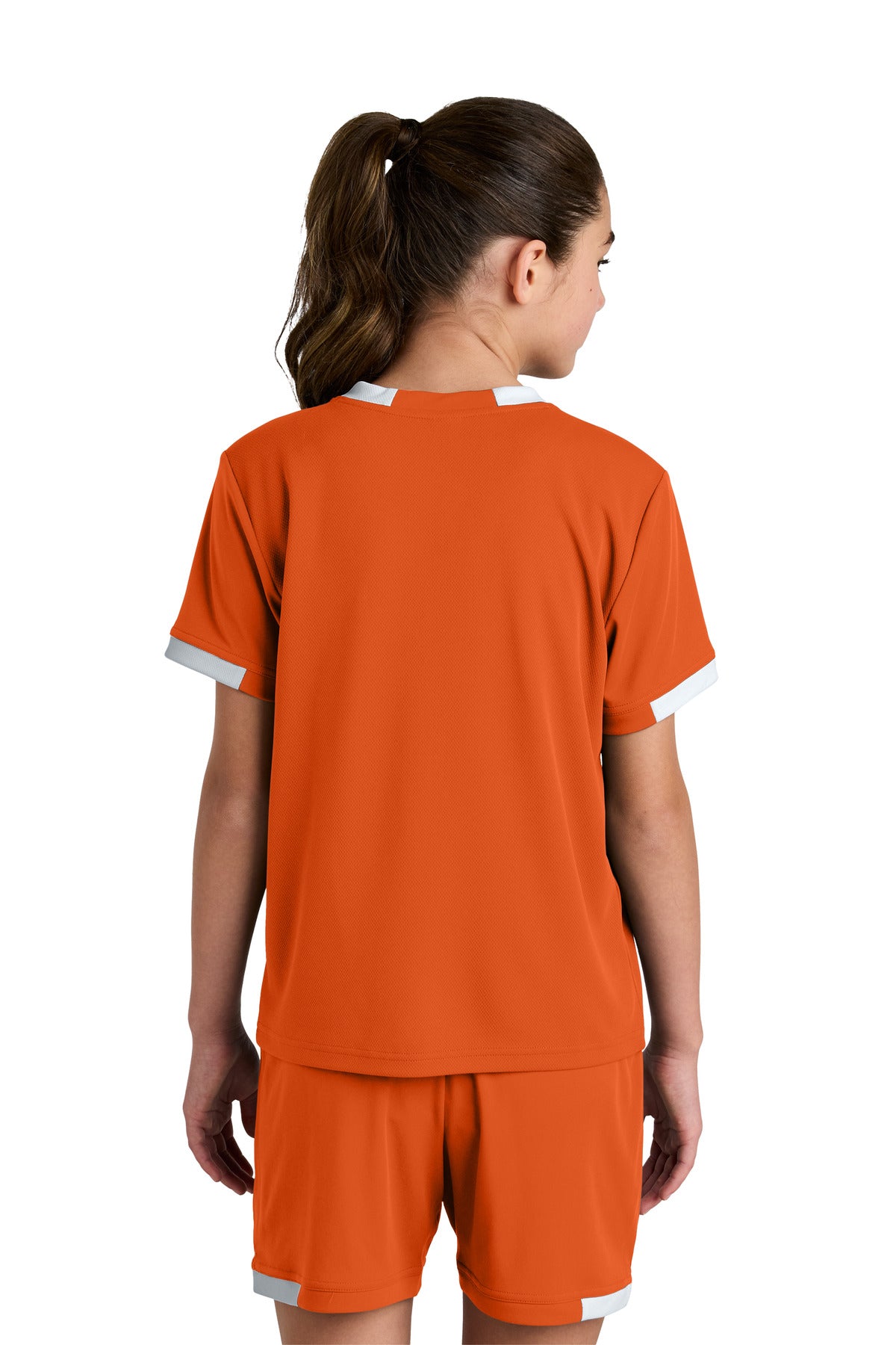 Sport-Tek Youth Club Short Sleeve Crew YST440 - Deep Orange/ White - Back