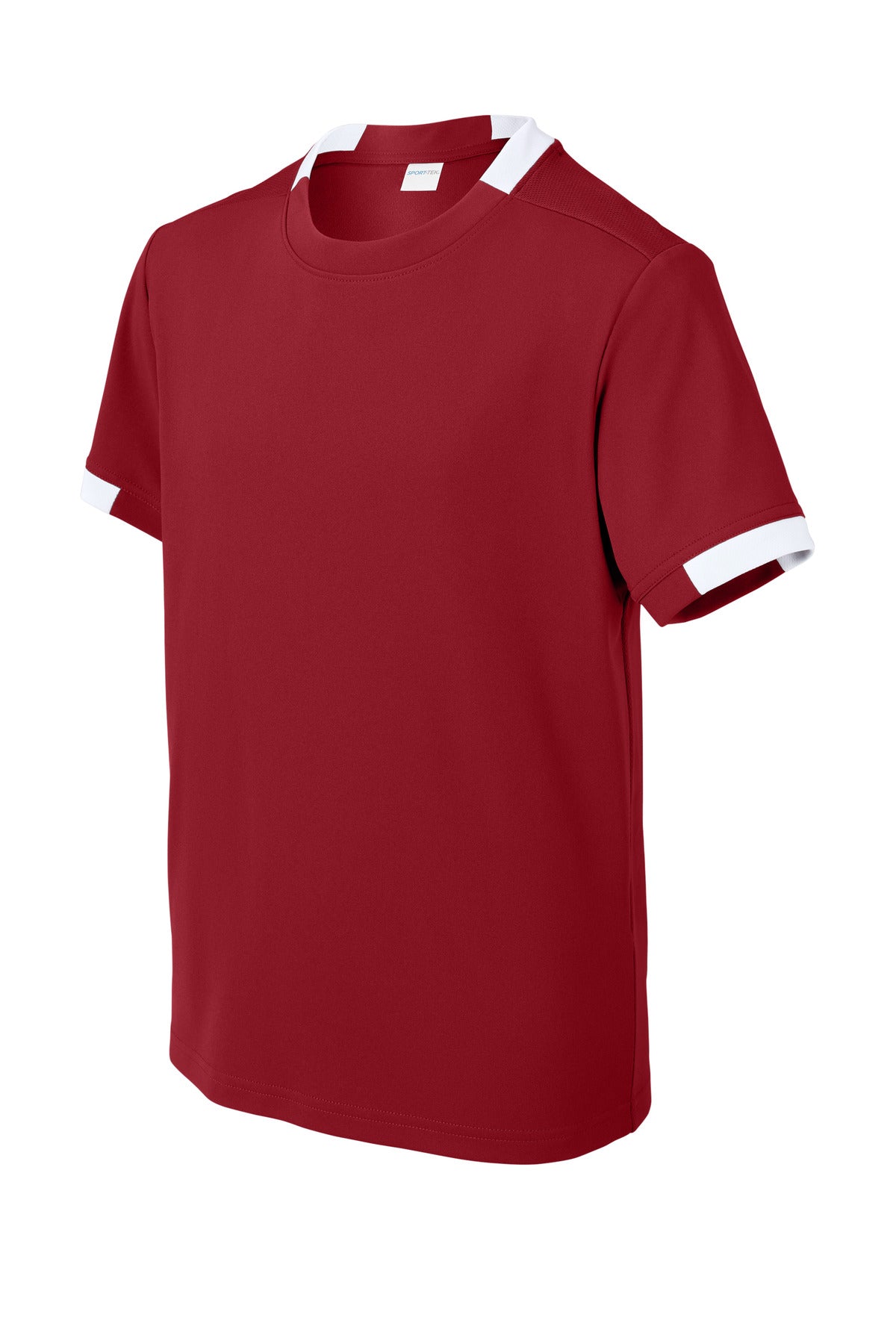 Sport-Tek Youth Club Short Sleeve Crew YST440 - Deep Red/ White - Front (flat)