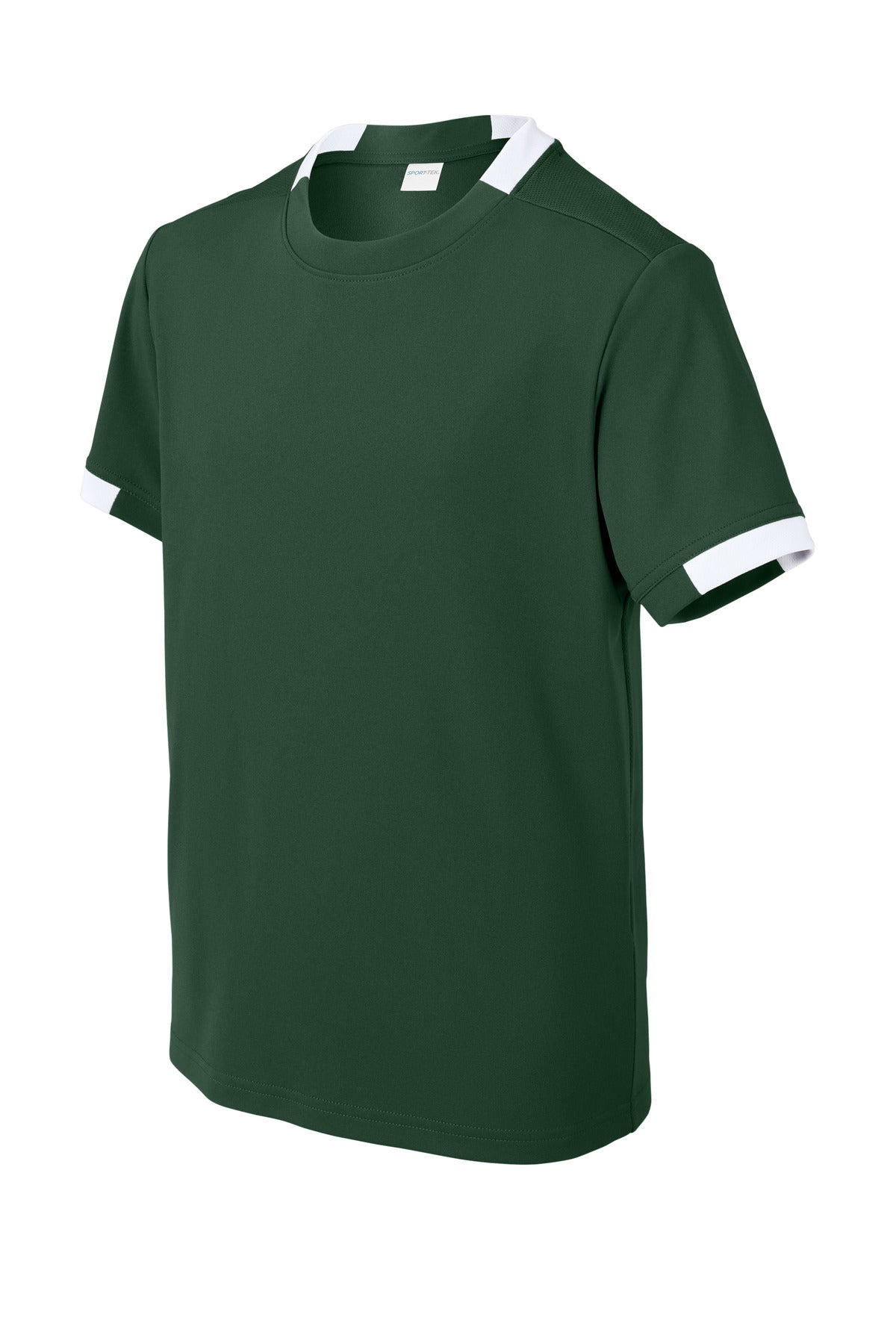 Sport-Tek Youth Club Short Sleeve Crew YST440 - Forest Green/ White - Front (flat)