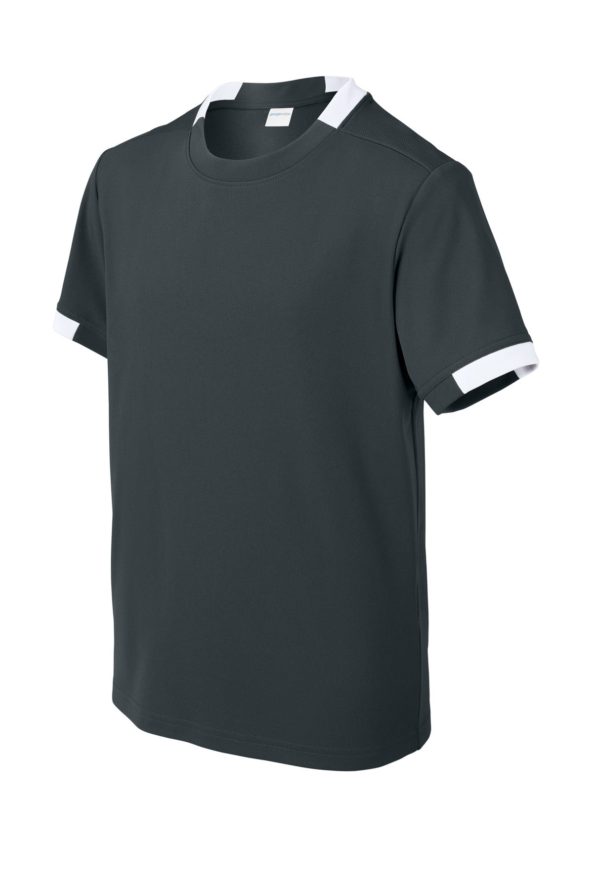 Sport-Tek Youth Club Short Sleeve Crew YST440 - Iron Grey/ White - Front (flat)