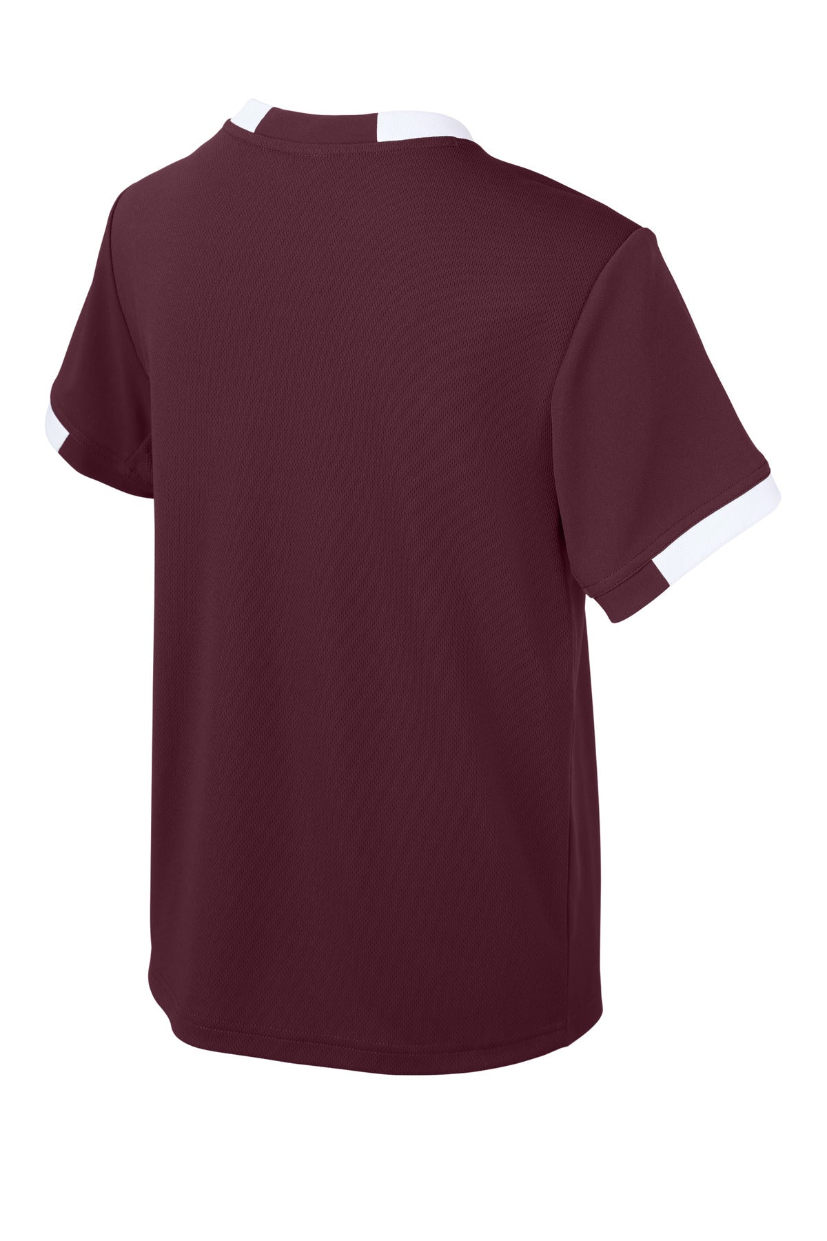 Sport-Tek Youth Club Short Sleeve Crew YST440 - Maroon/ White - Back (flat)