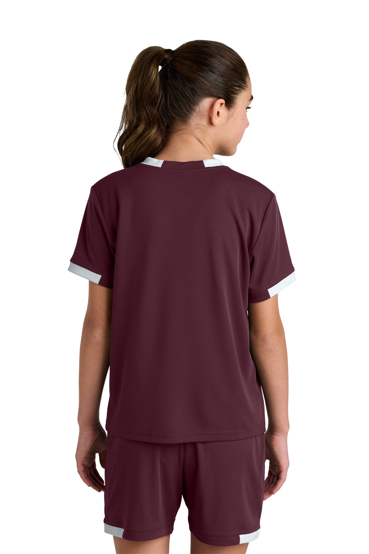 Sport-Tek Youth Club Short Sleeve Crew YST440 - Maroon/ White - Back