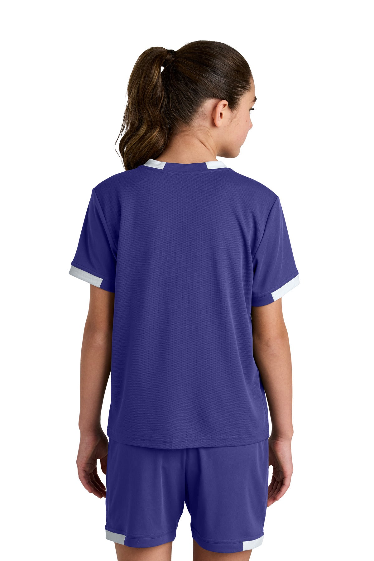 Sport-Tek Youth Club Short Sleeve Crew YST440 - Purple/ White - Back