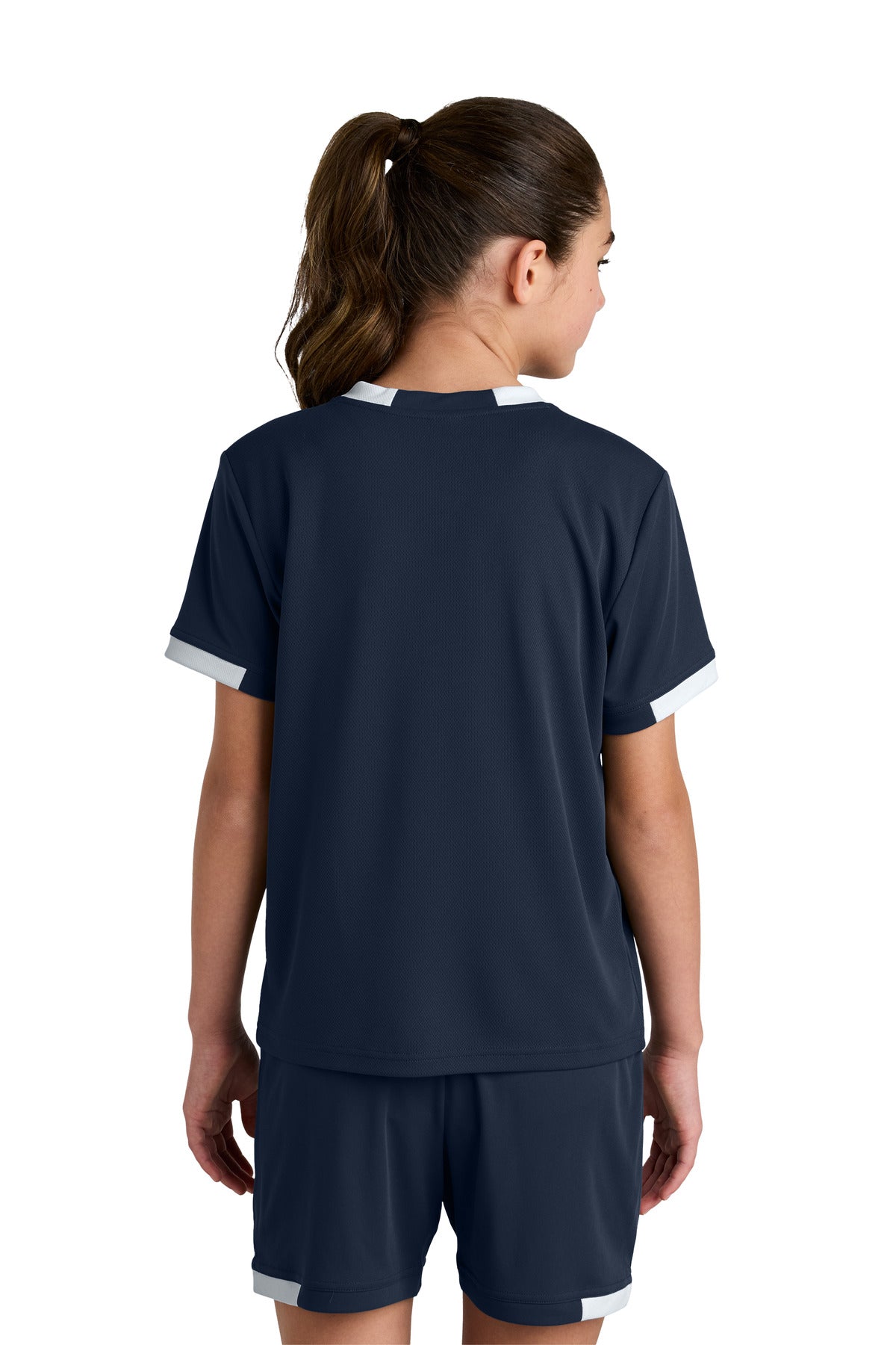 Sport-Tek Youth Club Short Sleeve Crew YST440 - True Navy/ White - Back