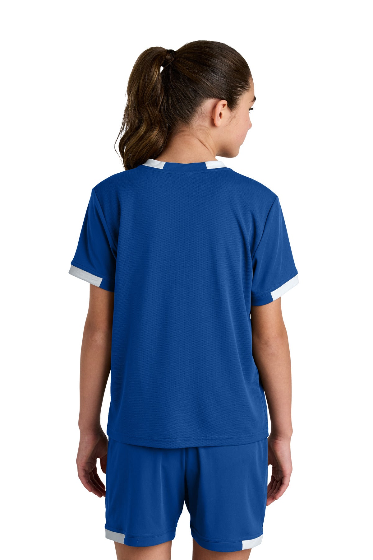 Sport-Tek Youth Club Short Sleeve Crew YST440 - True Royal/ White - Back