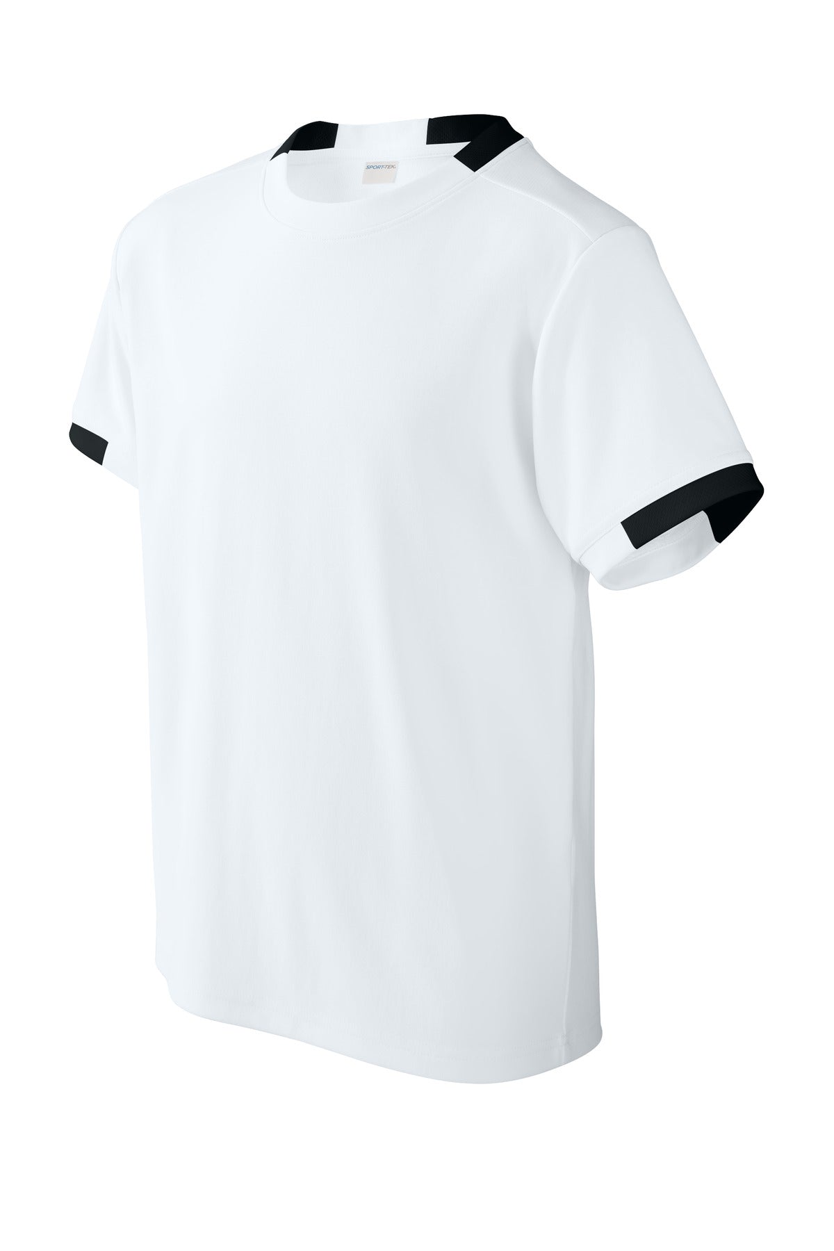 Sport-Tek Youth Club Short Sleeve Crew YST440 - White/ Black - Front (flat)