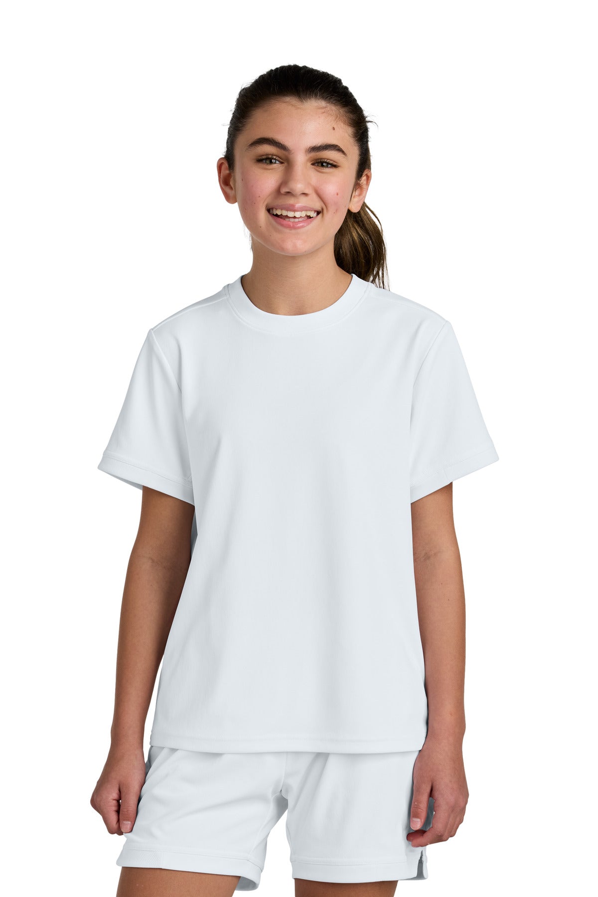 Sport-Tek Youth Club Short Sleeve Crew YST440 - White/ White - Front