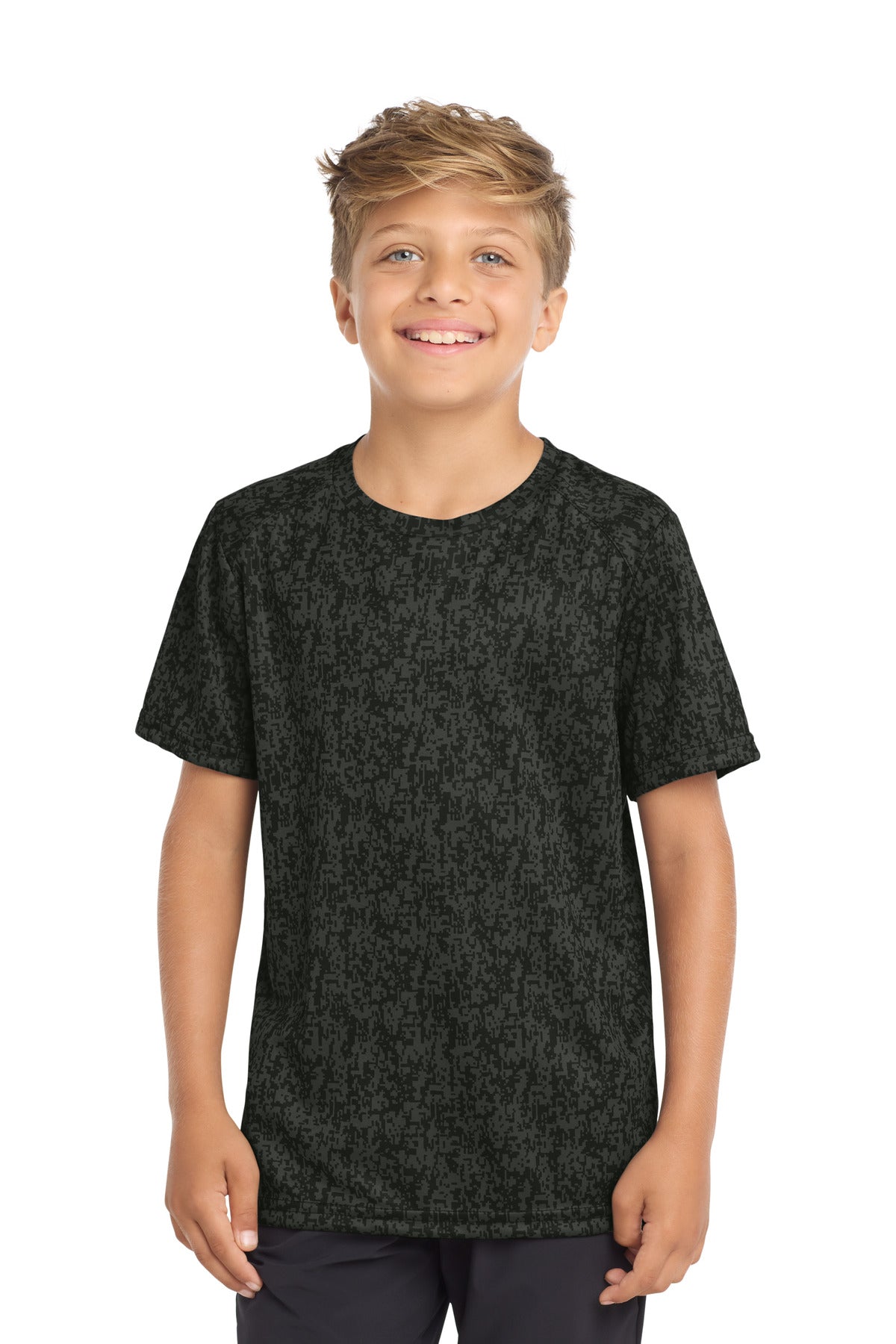 Sport-Tek Youth Digi Camo Tee YST460 - Black - Front