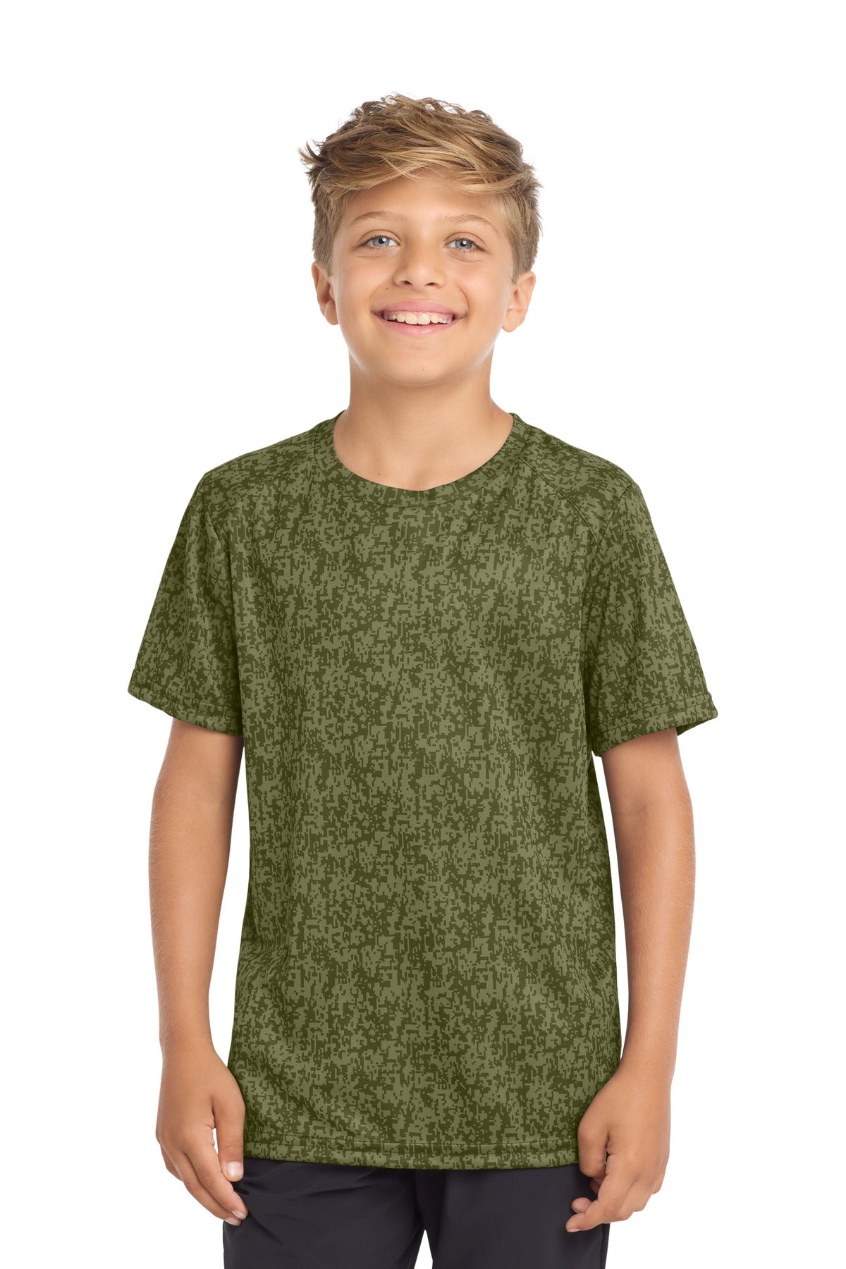 Sport-Tek Youth Digi Camo Tee YST460 - Olive Drab Green - Front