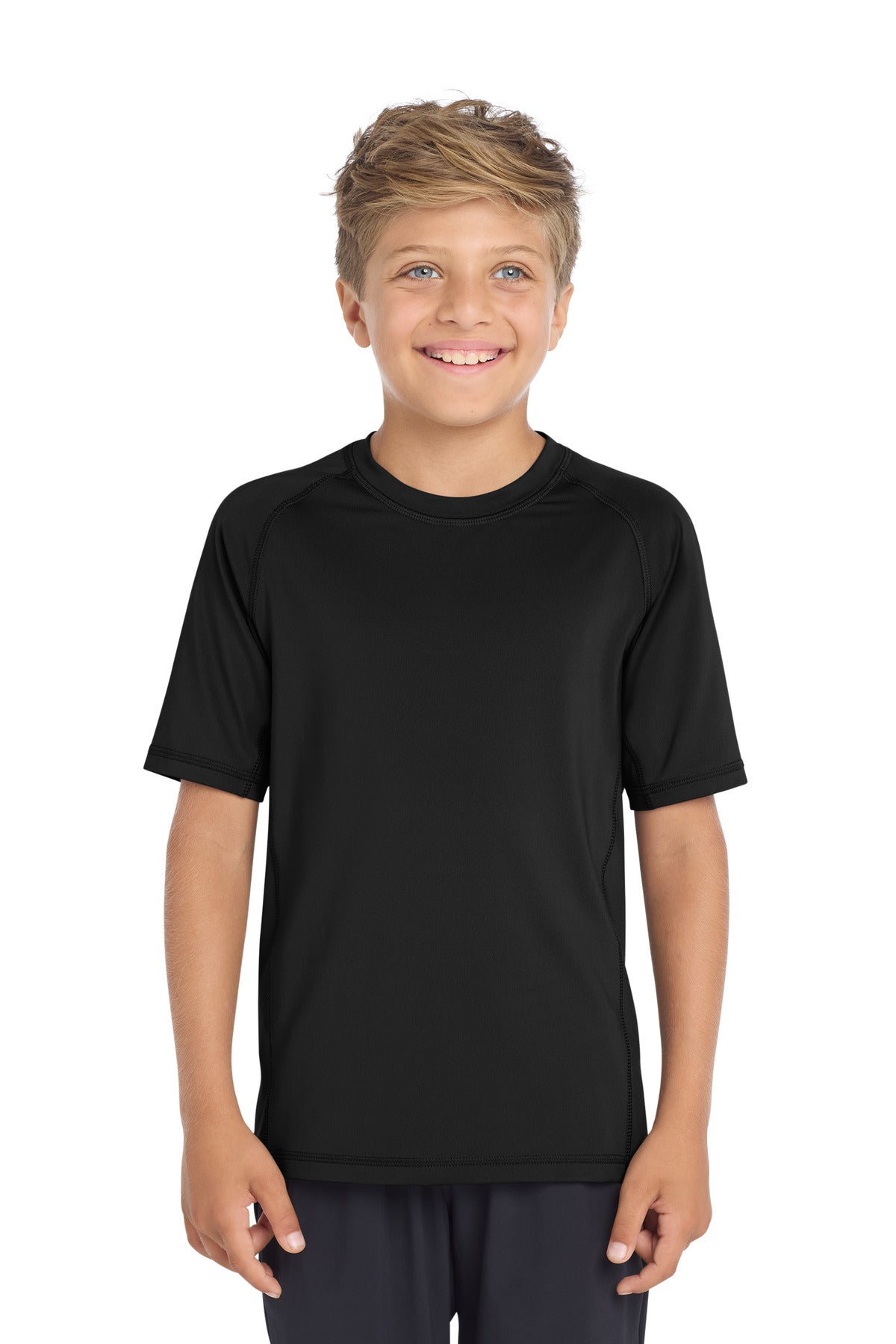 Sport-Tek Youth Rashguard Tee YST470 - Black - Front