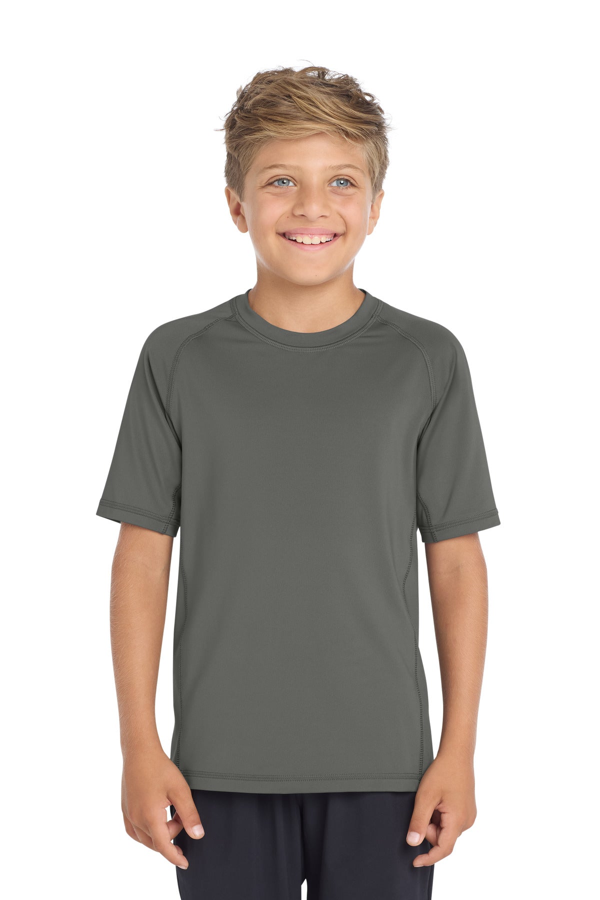 Sport-Tek Youth Rashguard Tee YST470 - Dark Smoke Grey - Front